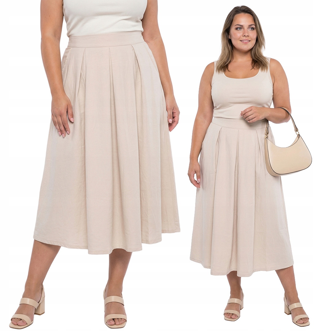 Beżowa spódnica z kieszeniami plus size rozmiar 46