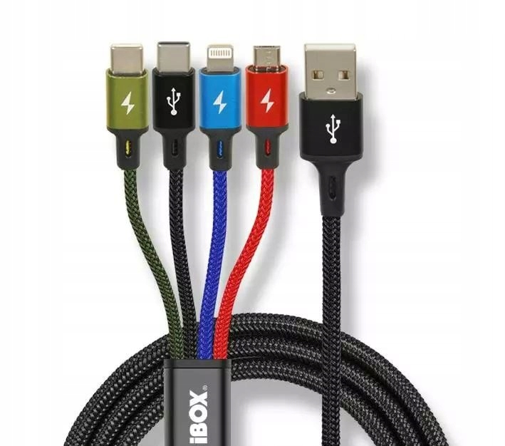 Przewód Kabel Multi 4w1 USB C x2 PD + MicroUSB + Lightning Iphone 3A Oplot