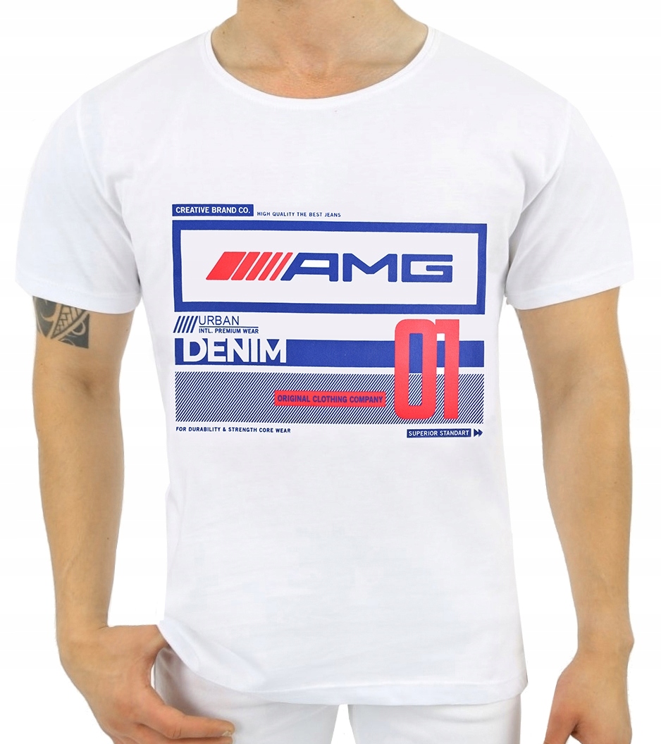 

Męski T-shirt Koszulka Elastan Nadruk Amg Jakość