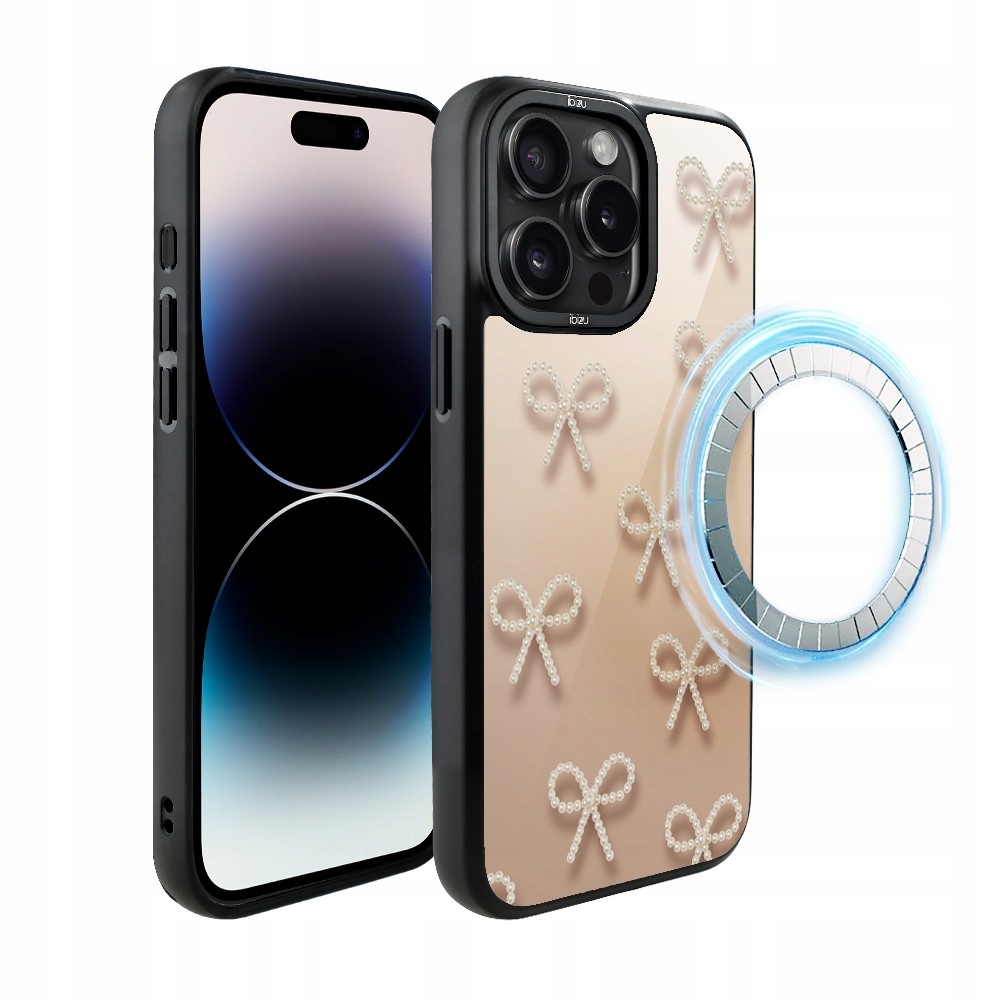 Matný Pouzdro Ibizu DropGuard pro iPhone 14 Pro s MagSafe a perleťovými mašličkami