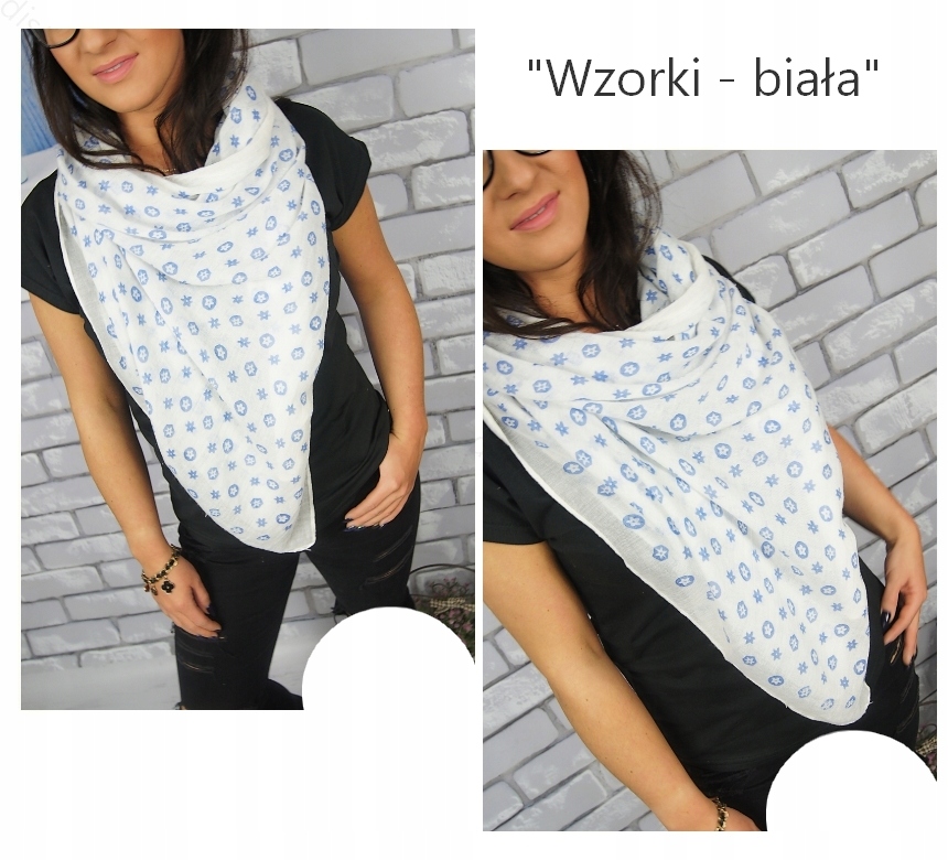Modny SZAL APASZKA chusta lekki PASTELOWY - WZORY