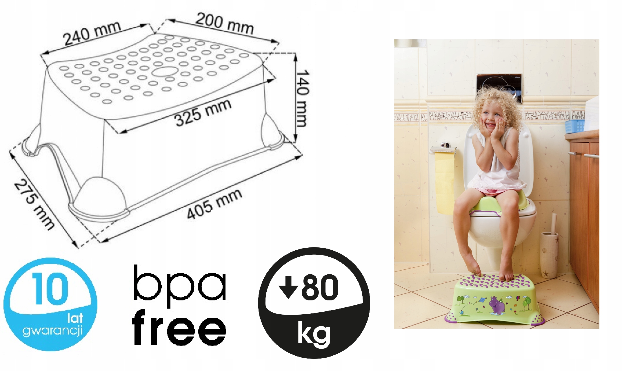 PODEST NAKŁADKA NA SEDES TOALETA antypoślizgowe Wysokość produktu 14 cm