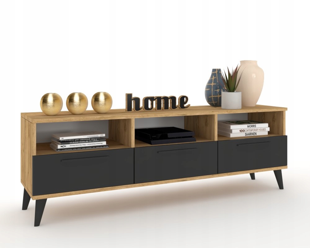 Rtv skříňka Komoda se zásuvkami Police do obývacího pokoje Hania Craft Černá Matná