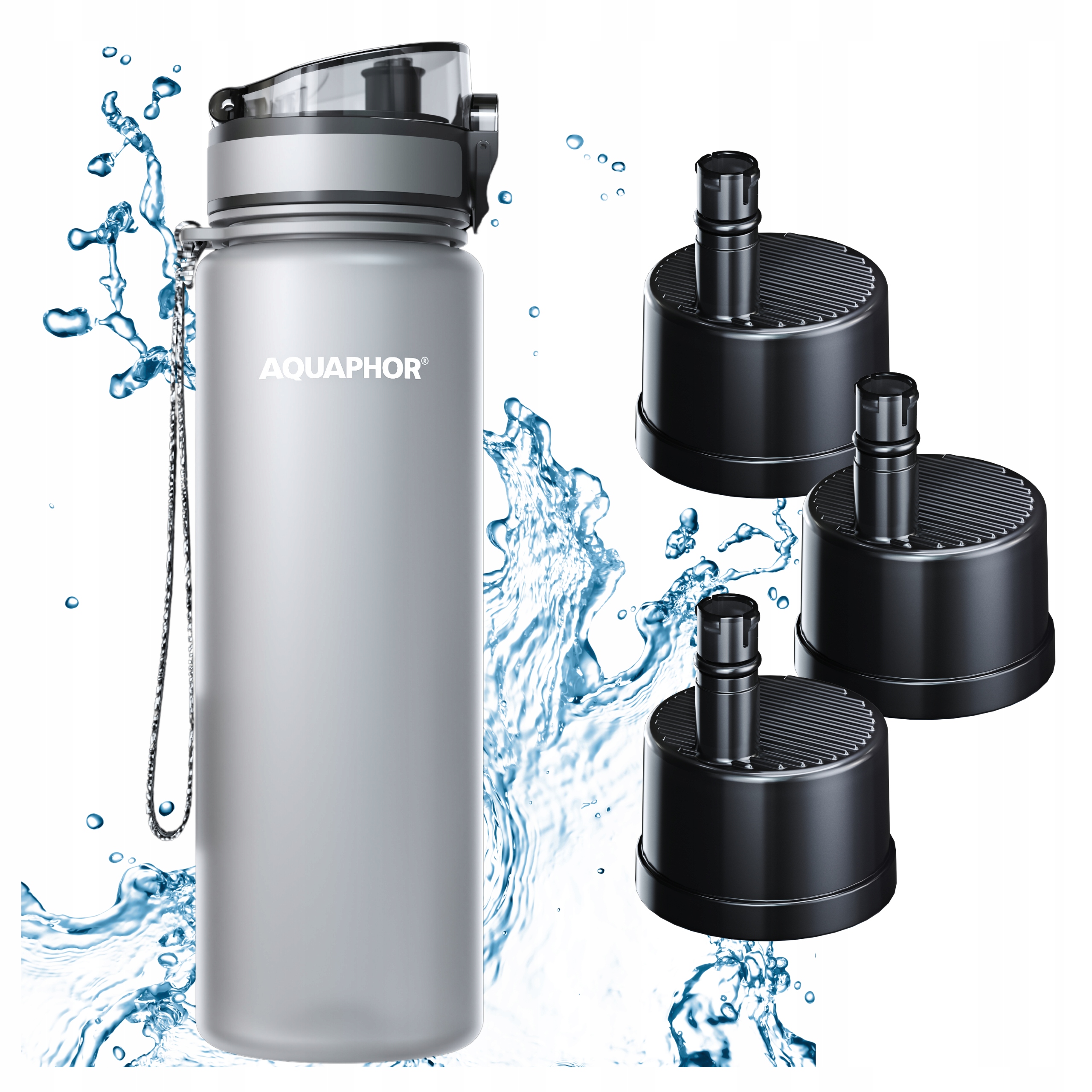 Butelka Filtrująca Filtr Bidon Aquaphor City 800 ml Szara Zestaw 3 Wkłady