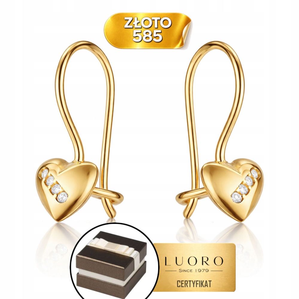 Náušnice Zlaté 585 14k Srdíčka Se Zirkony Dárek