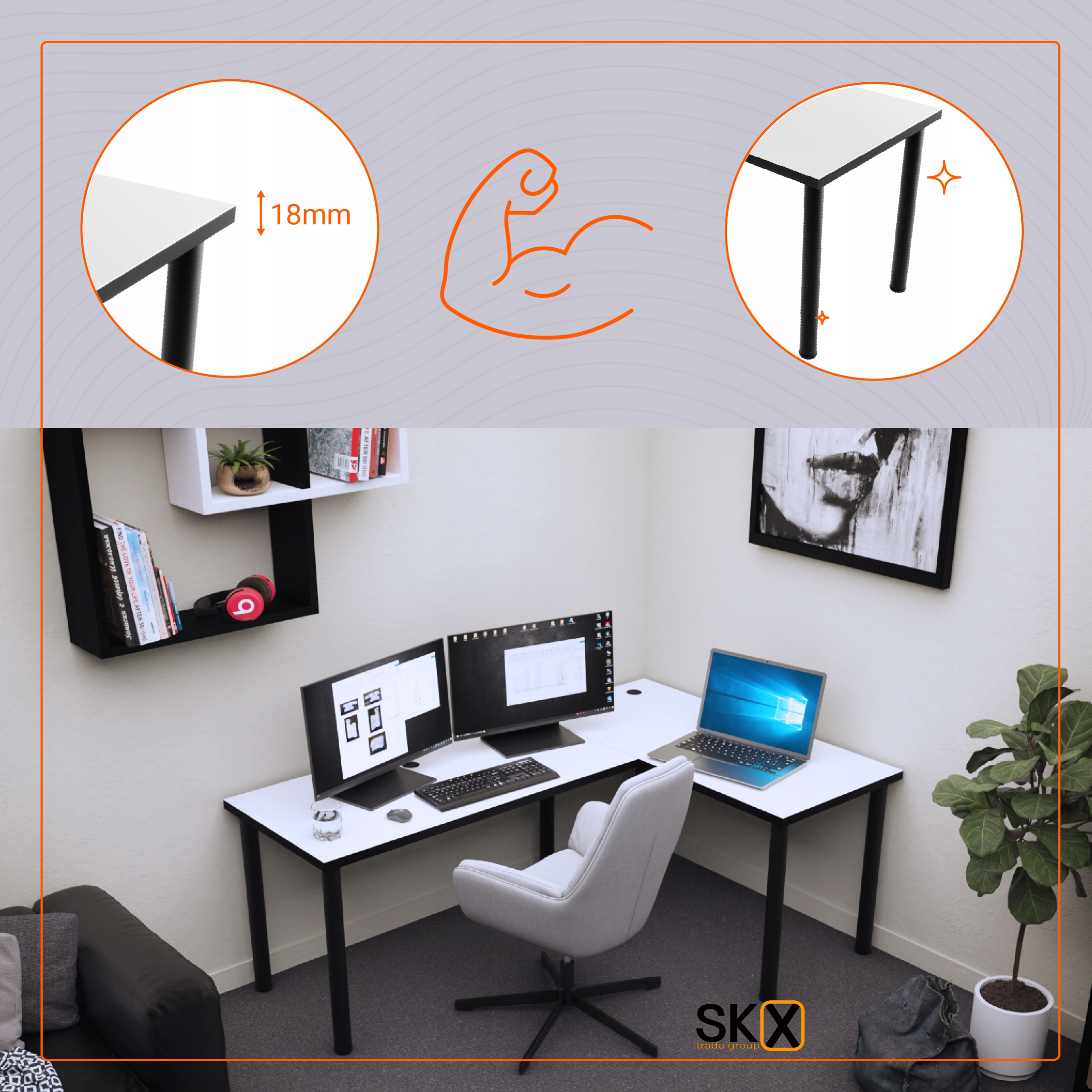 Biurko komputerowe biurowe białe narożne Kolor mebla biały