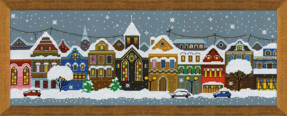 Sada na křížkovou výšivku Město Vánoc 60x21 cm Riolis 1683