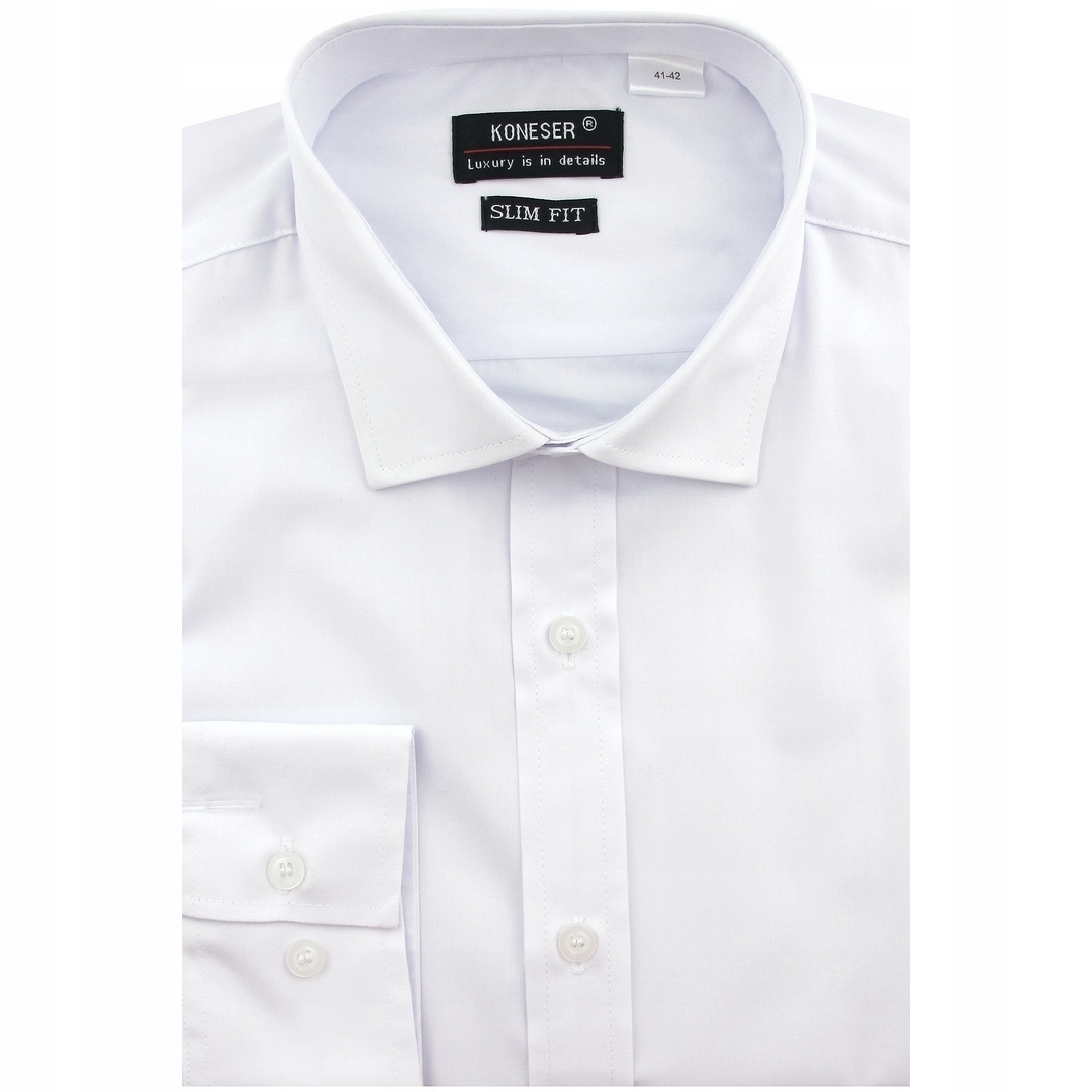 Koszula Męska Wizytowa do garnituru gładka biała Slim Fit L059