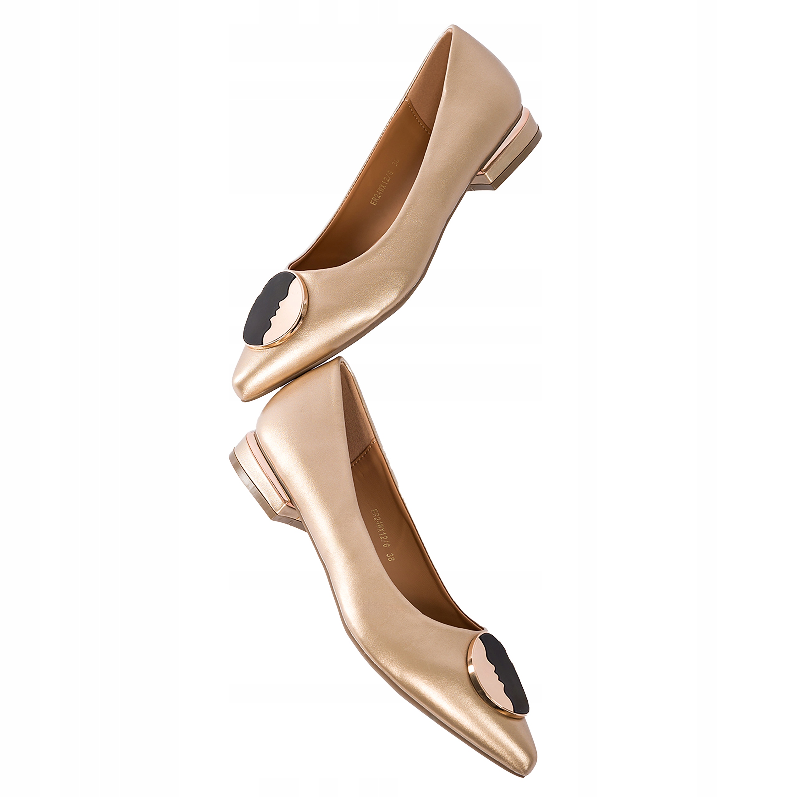 Baleriny Damskie Na Niskim Klocku Wsuwane Skórzana Wkładka Złote r 38