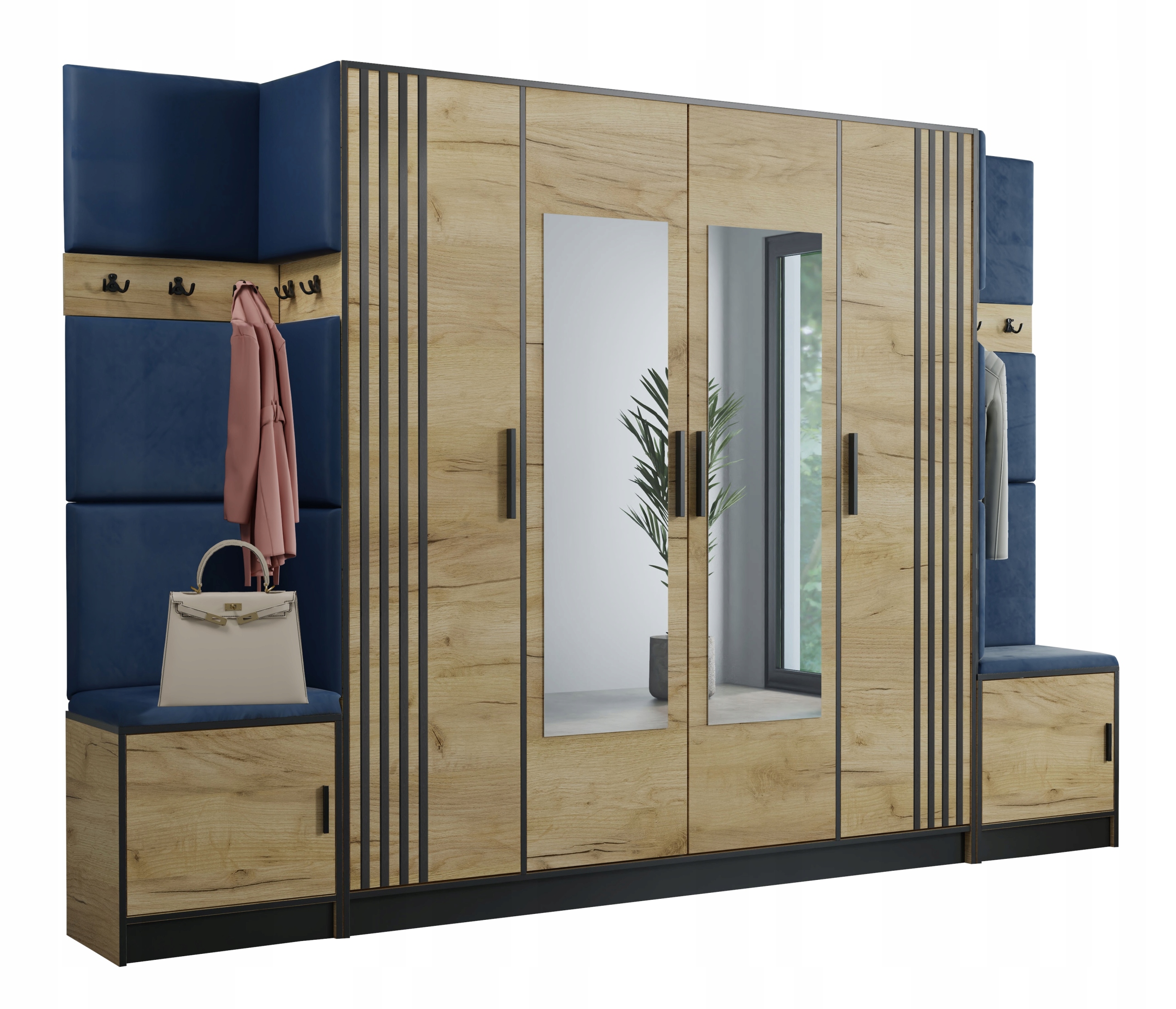 Šatní skříň Dior Lamel 17 s čalouněným sedákem