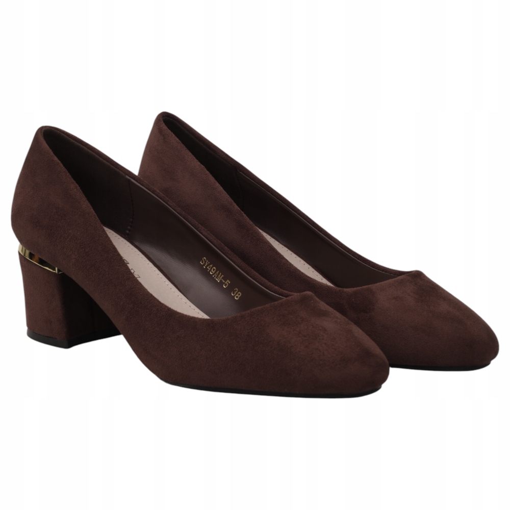 Brązowe Czółenka Damskie Na Słupku Buty Wkładki Ekoskóra