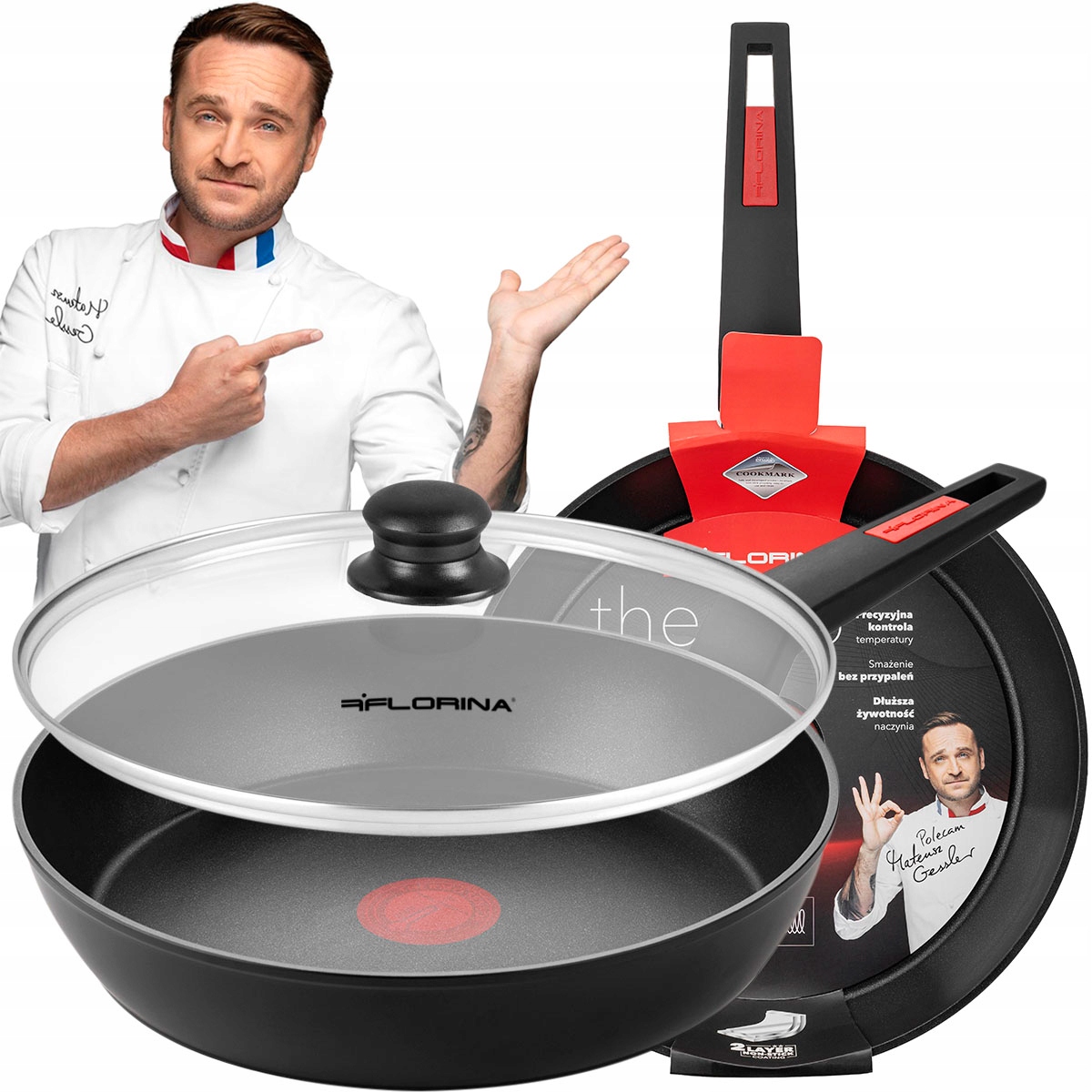 Patelnia Tradycyjna Aluminiowa Nieprzywierająca 28cm Indukcja Pokrywa