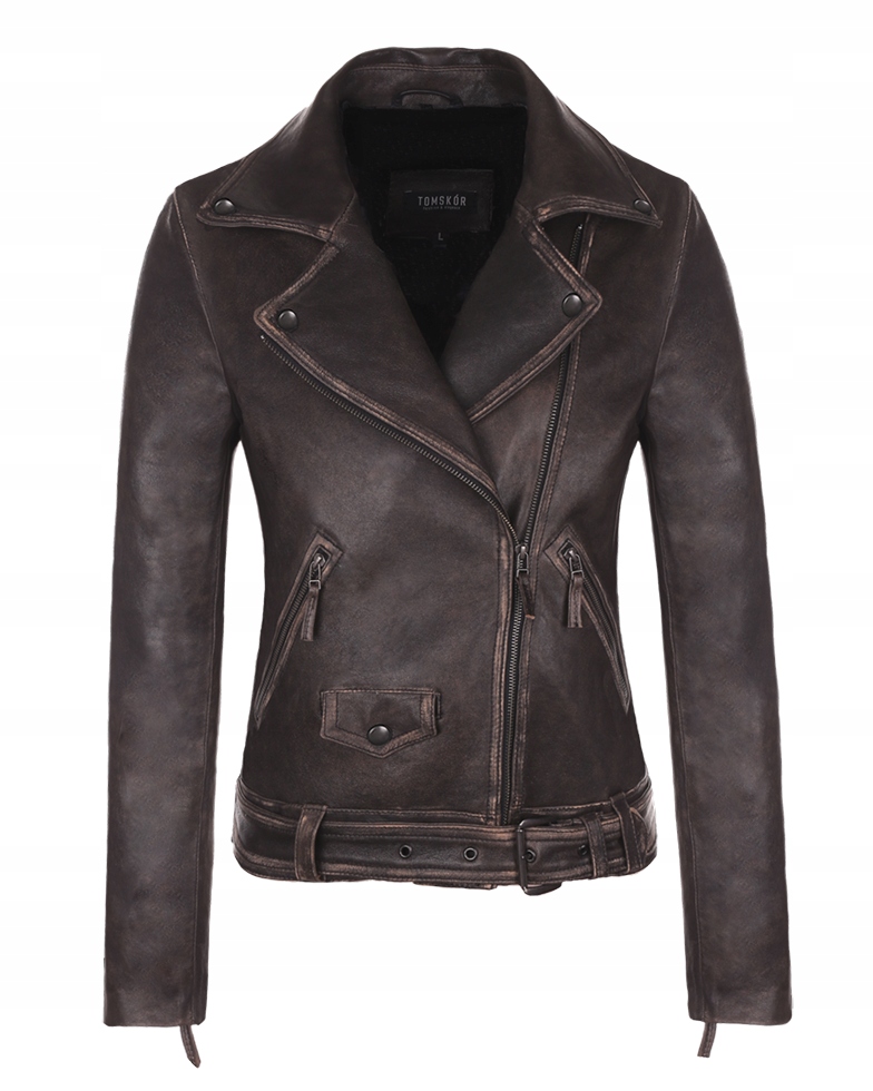 Dámská Kožená Ramoneska Olivová Vintage Hnědá XL