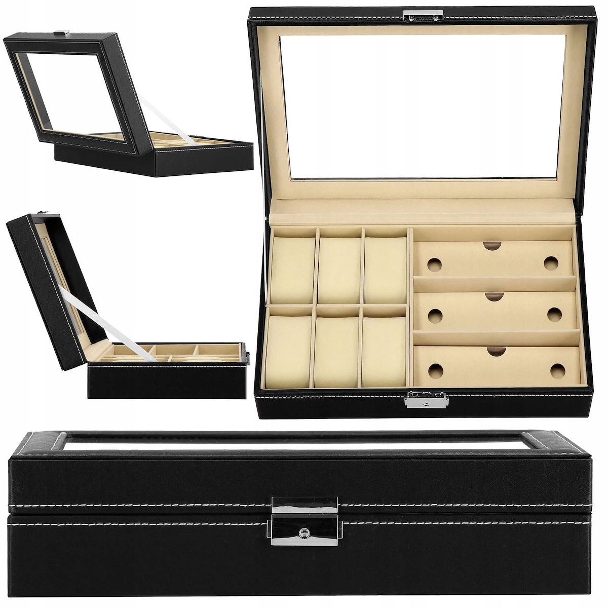 ETUI NA ZEGARKI OKULARY BIŻUTERIĘ SZKATUŁKA ORGANIZER 6szt KASETKA KUFEREK Stan opakowania oryginalne