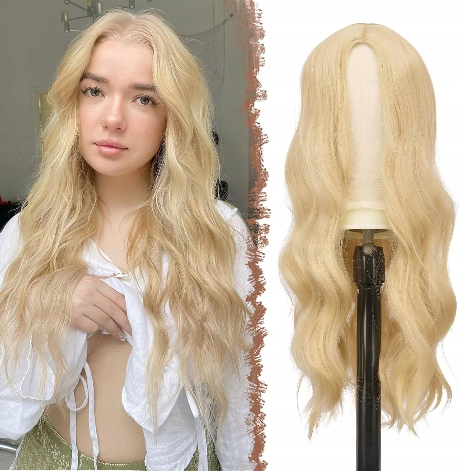 Dámská paruka Dlouhé Vlasy 70 cm Vlny Blond Realistická Syntetická