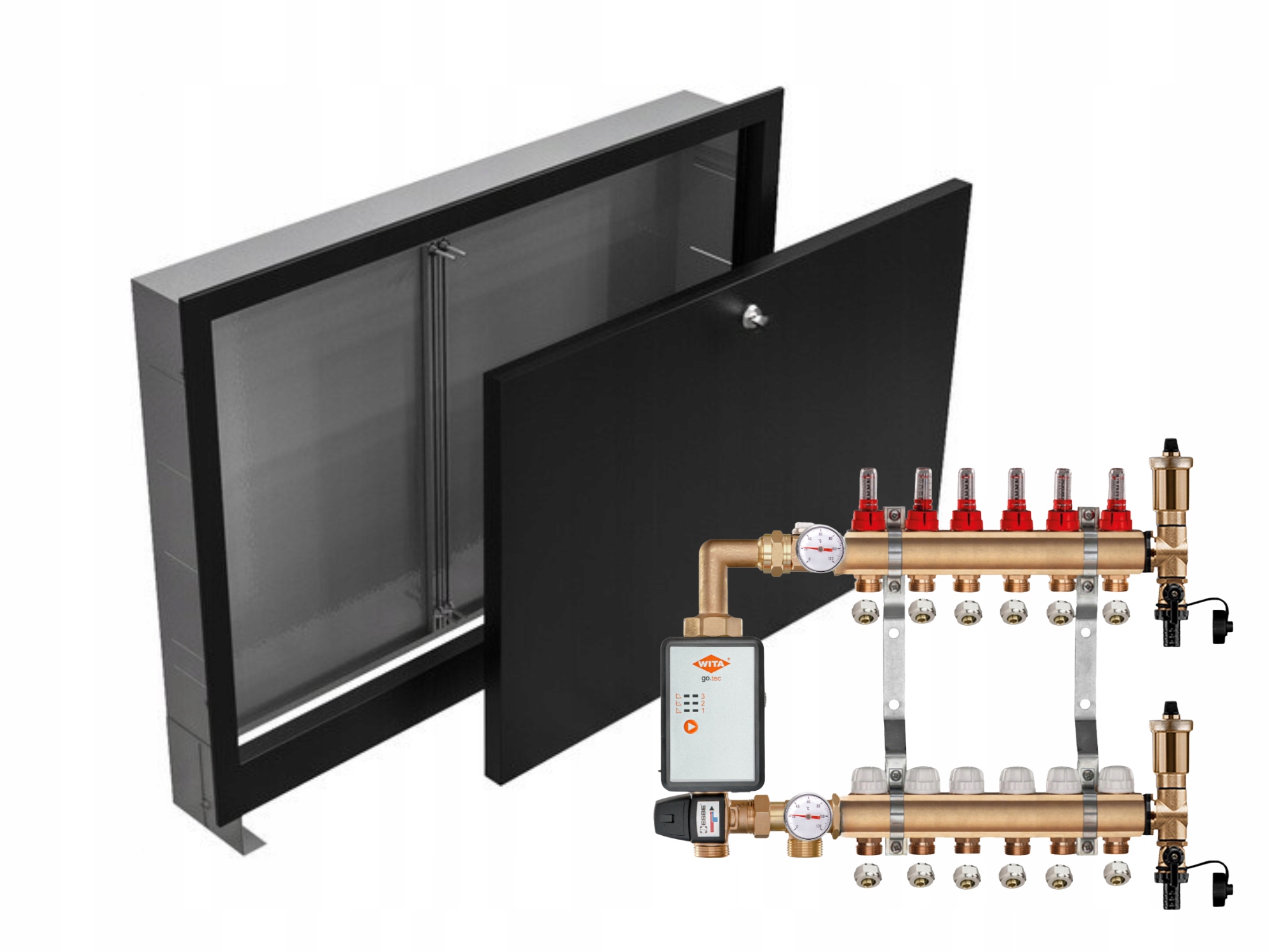 Mosazný Rozdělovač Podlahovky 6+ČERPADLO Vítá+podomítková Skříňka Černá+pex