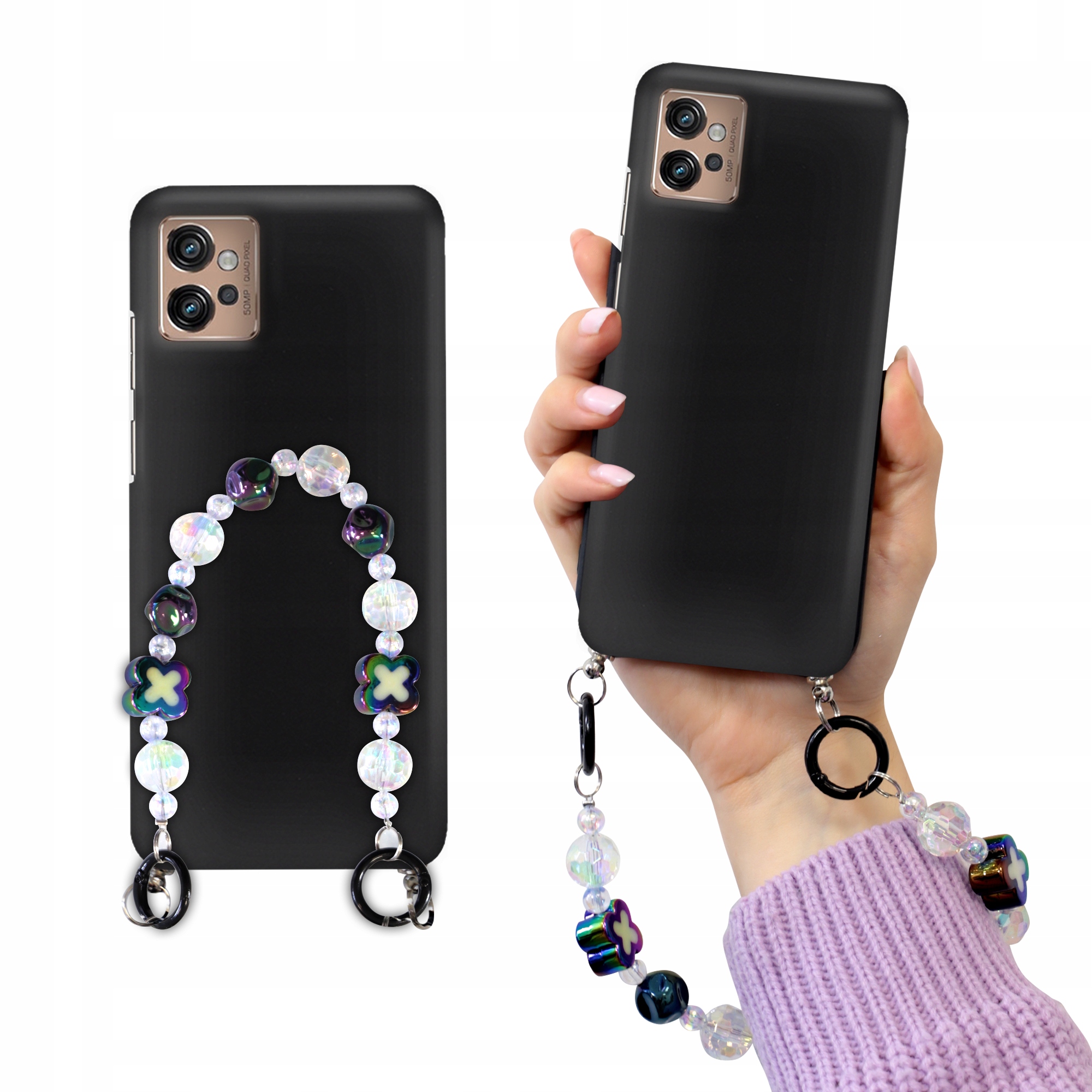 Pouzdro Kryt Pro Motorola G32 Matné Černé S Přívěskem A Korálky Holo