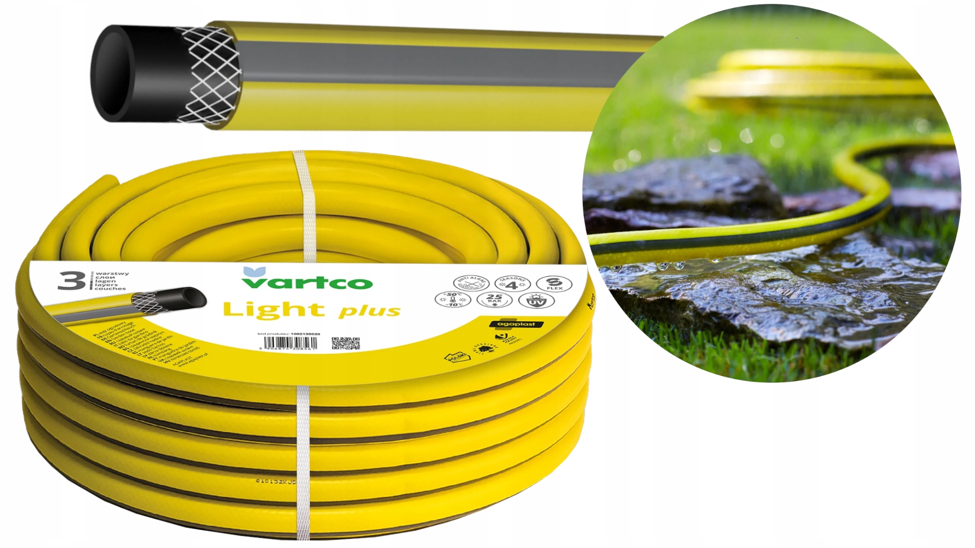 Vartco Wąż Ogrodowy Light Plus 50M 1" 3-WARSTWOWY Elastyczny Odporny Uv