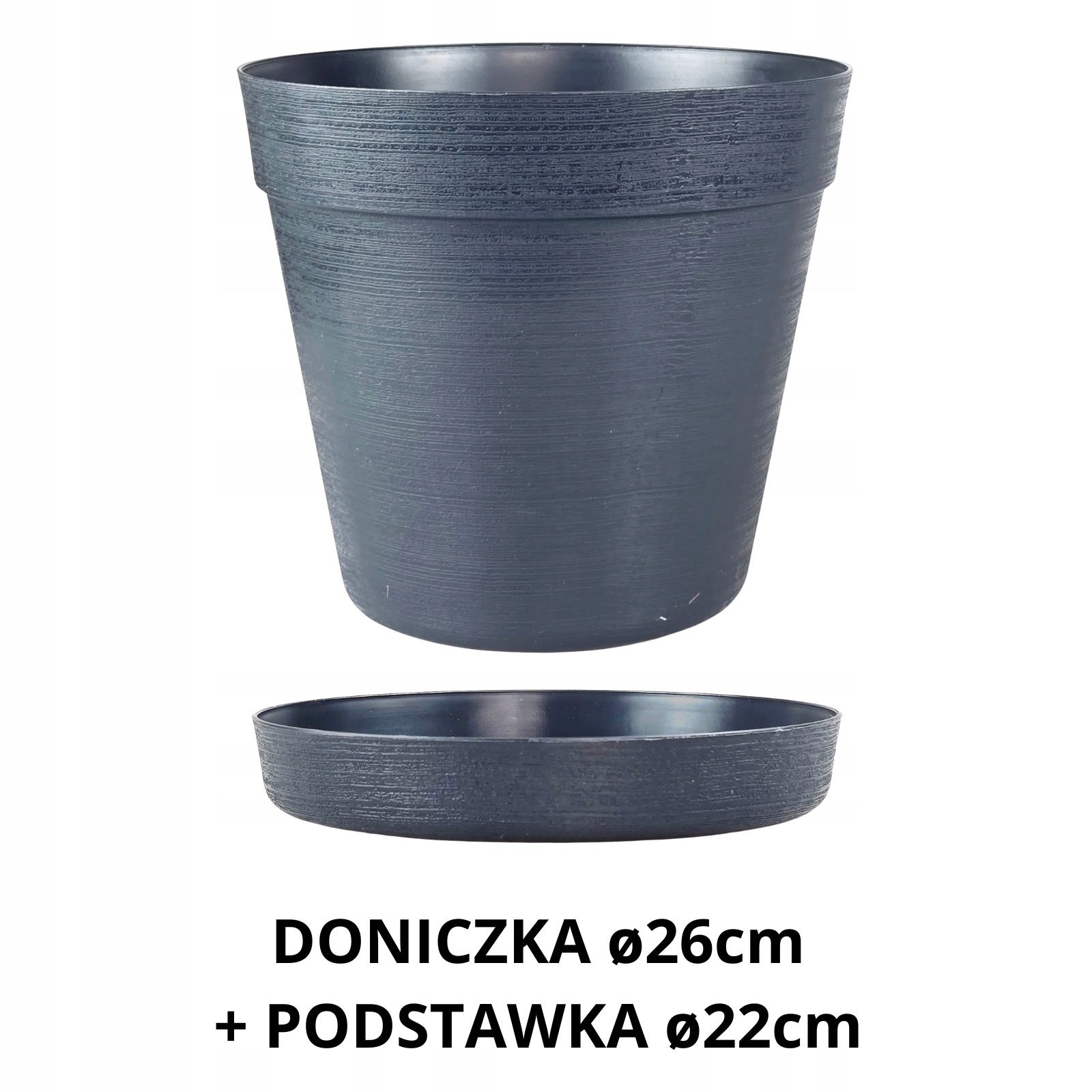 ZESTAW Doniczka 26cm + Podstawka 22cm, 8L, Stylowy Zestaw EKO, ANTRACYT