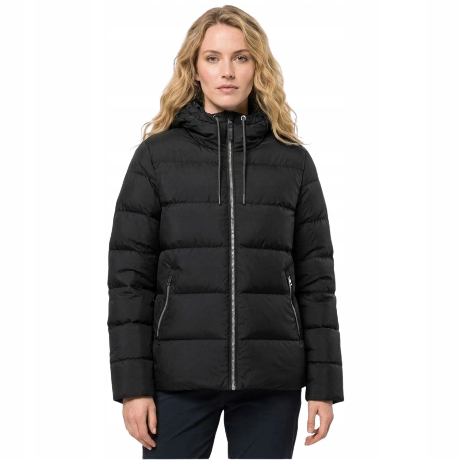 Dámská zimní péřová bunda Jack Wolfskin Frozen s kapucí, černá, vel. M