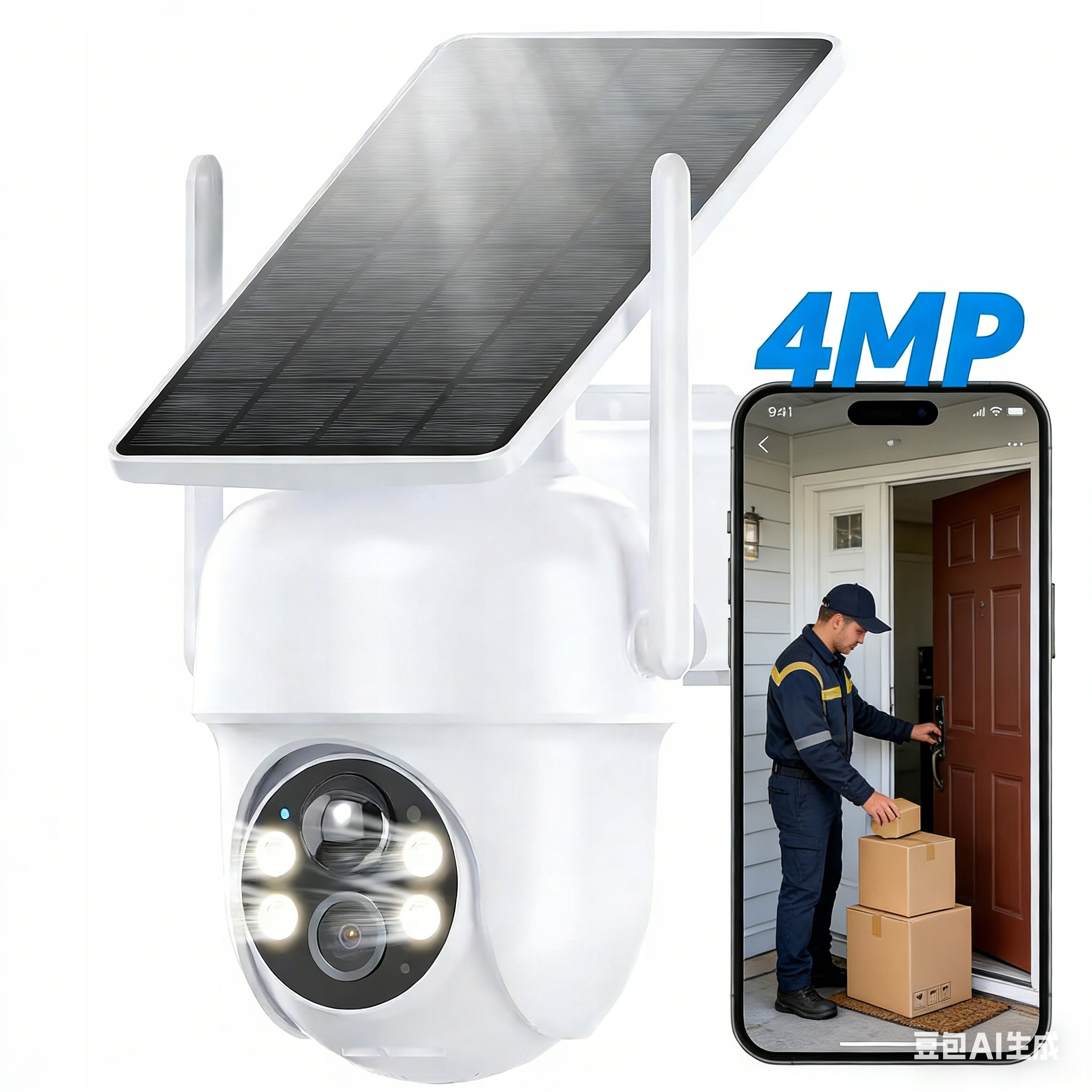 4MPX Kamera bezpieczeństwa solarna na zewnątrz z panelem słonecznym 360°PTZ