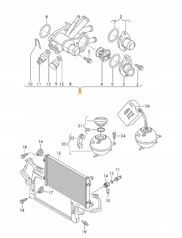 06A121111A - COMPLETE HOUSING FOR THERMOSTAT OCTAVIA И 1.6 AUTOMATIC