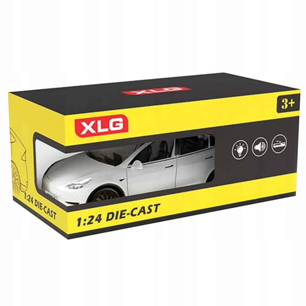 METALOWY MODEL TESLA Y NAPĘD ŚWIATŁA LED DŹWIĘK OTWIERANE DRZWI MASKA 1:24 Płeć chłopcy dziewczynki