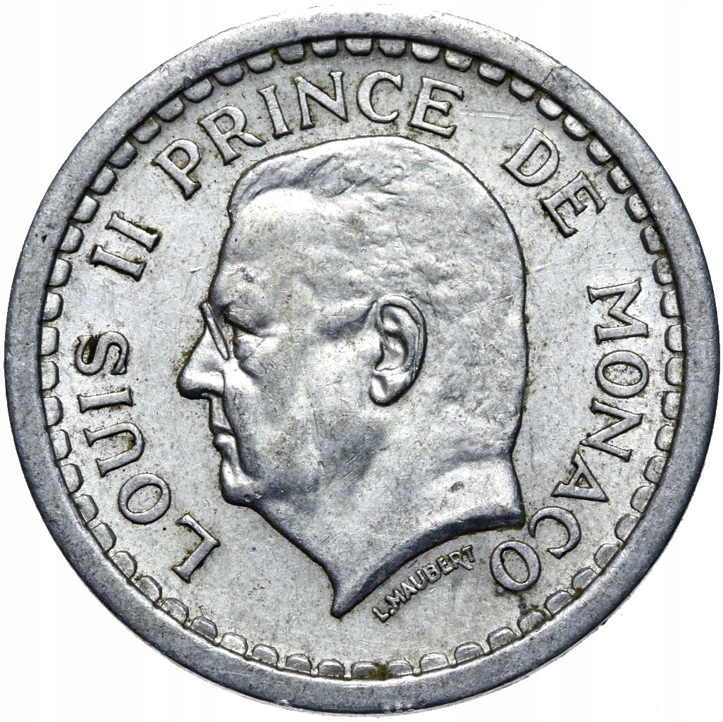 + Monako Monaco - Ludwik II - 2 Franki 1943 - ALUMINIUM
