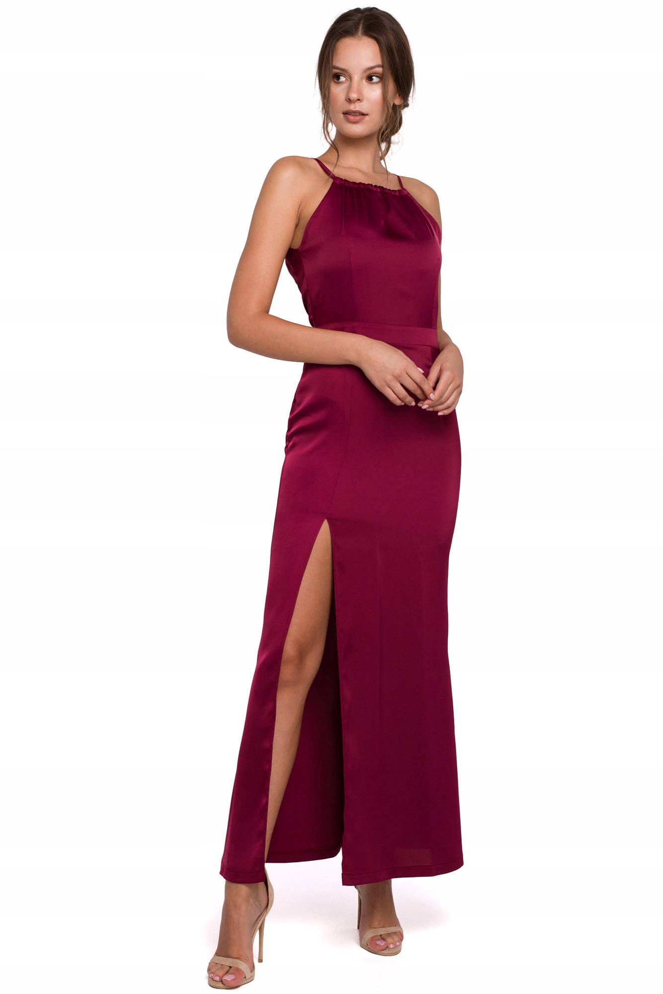 

K042 Długa Sukienka Wiązana W ~XXL~ Bordo Makover