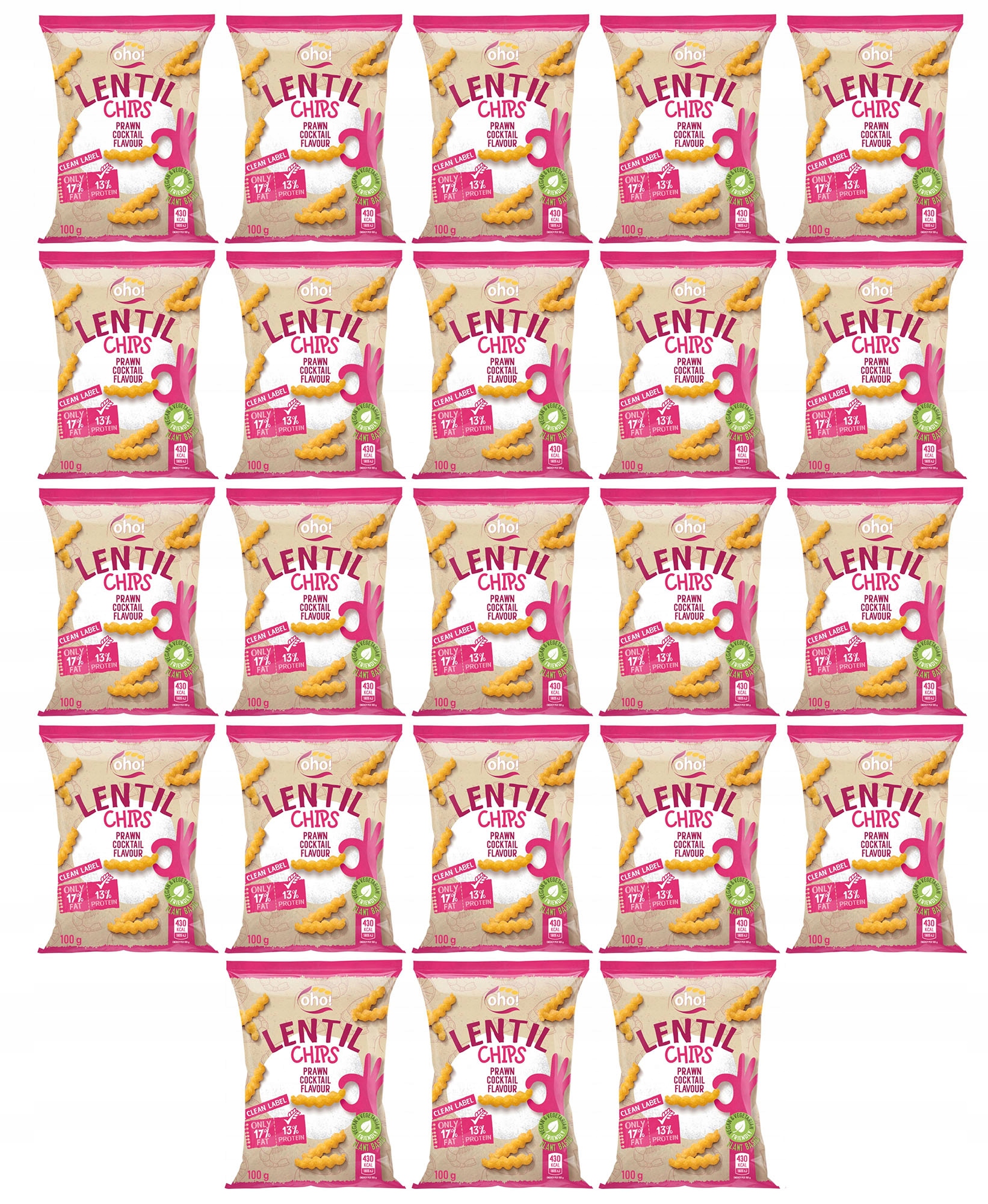Zestaw 23 Sztuk Oho! chipsy z czerwonej soczewicy o smaku krewetek koktajlo