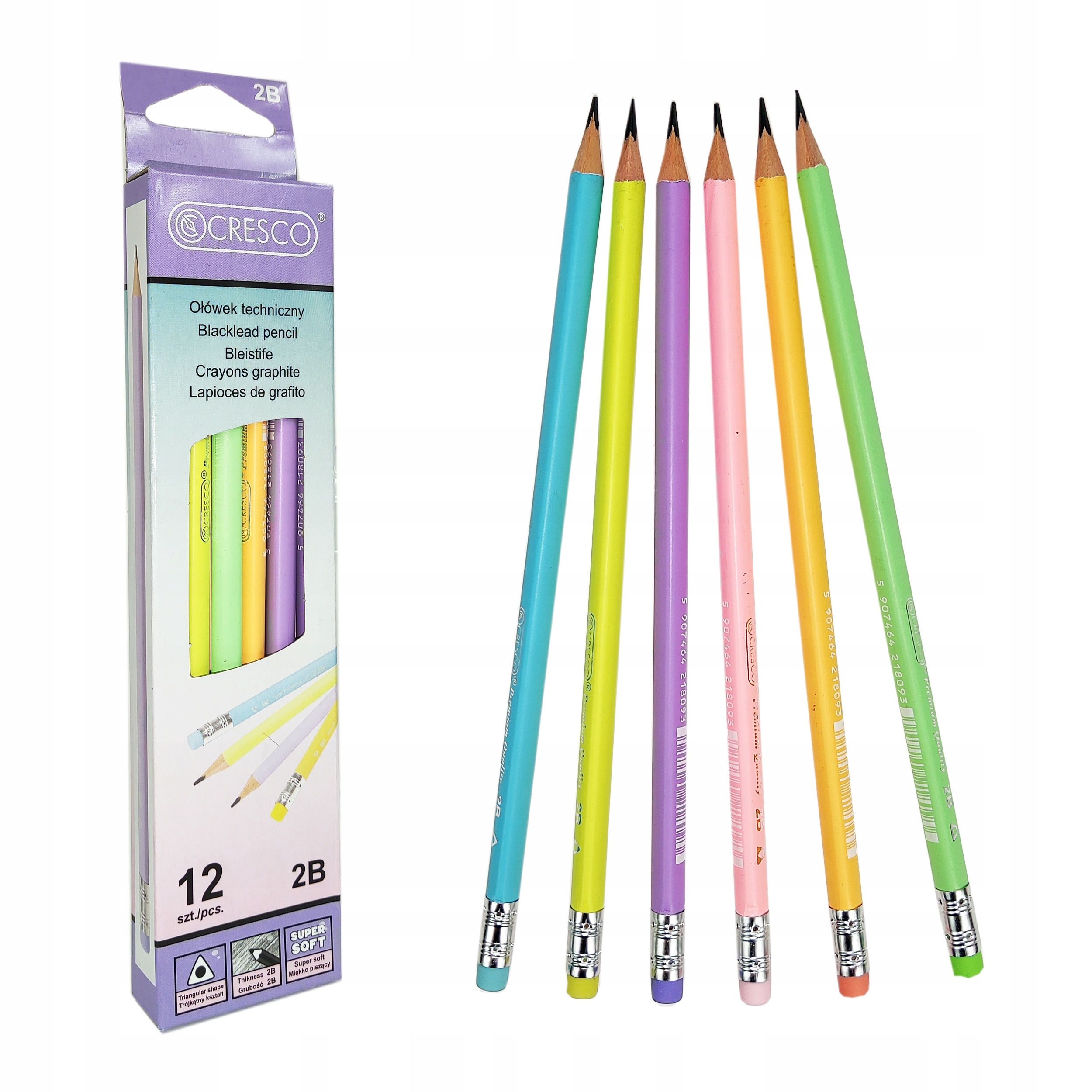 

Ołówek Techniczny Trójkątny Pastel 2B 12szt Cresco