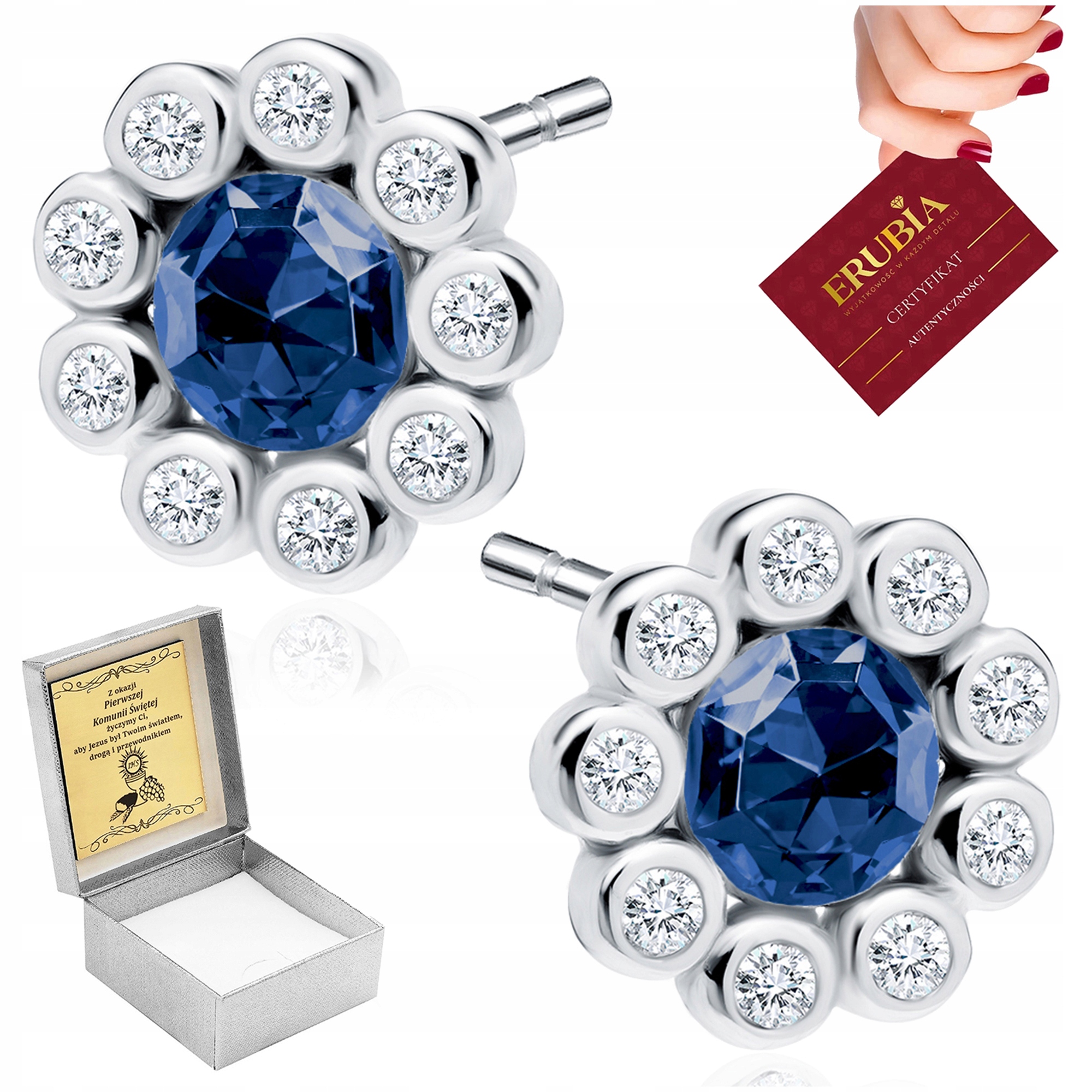 Stříbrné Náušnice Safírové Kytičky 925 Se Zirkony Pro Dívku Gravírování