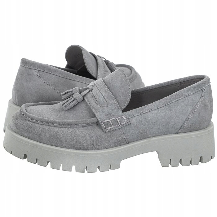 Dámské kožené boty Mokasíny Nessi Šedé Třásně 21079