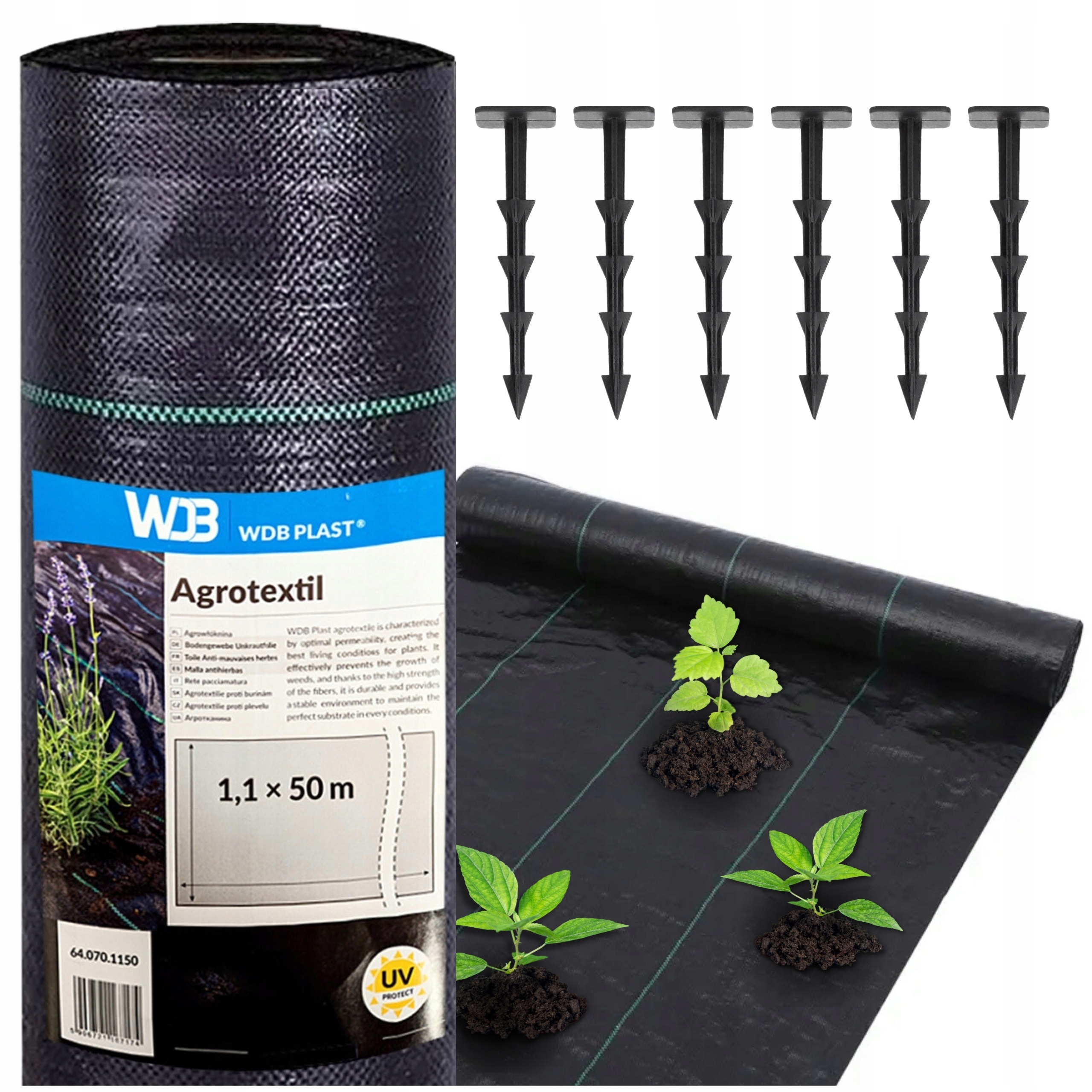 Agrotkanina Agrowłóknina Czarna 1,6x50m 70g/m² Mata Na Chwasty Kotwy x50