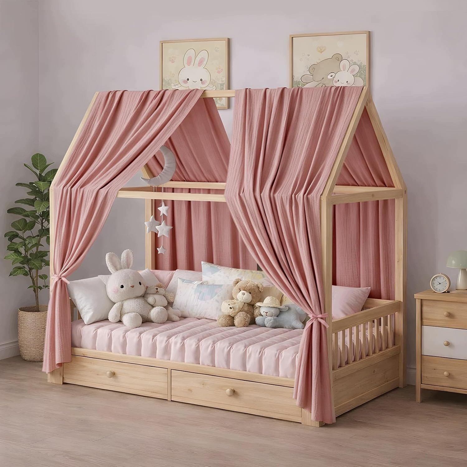 Baldachim do łóżka 2 panele 270x65 cm bawełna Retro różowy