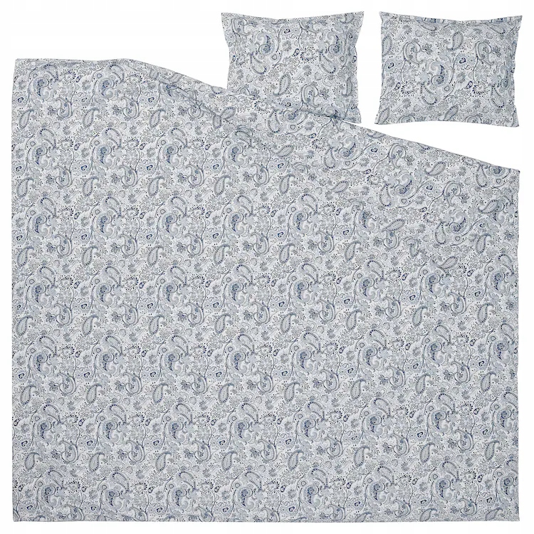 Ikea Rodgersia Komplet pościeli 200x200/50x60 cm niebieski Bawełna Wiskoza