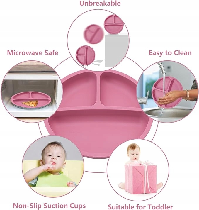 TALERZYK SILIKONOWY Z PRZYSSAWKĄ DLA DZIECI RÓŻOWY Kolor wielokolorowy
