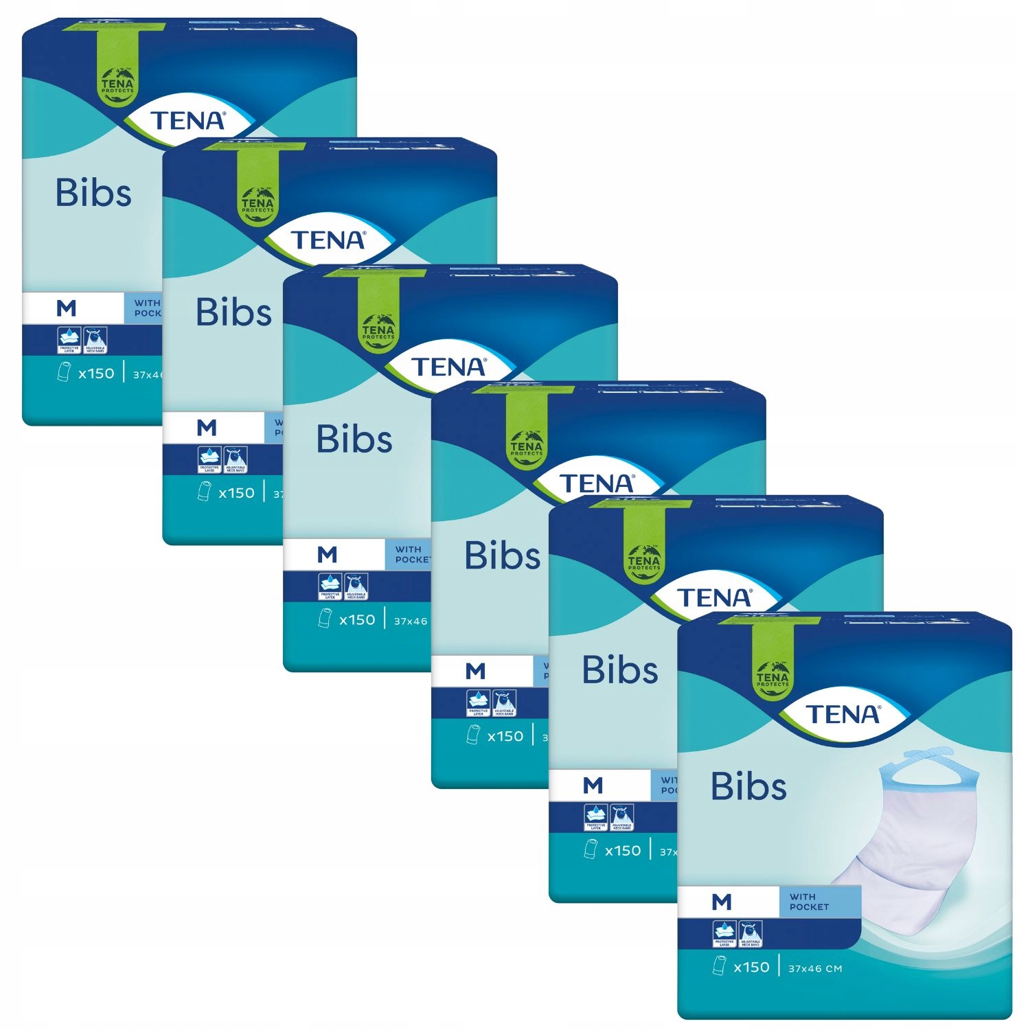 6x śliniaki jednorazowe ochronne dorosłych Tena Bibs 37x46cm z kieszonką