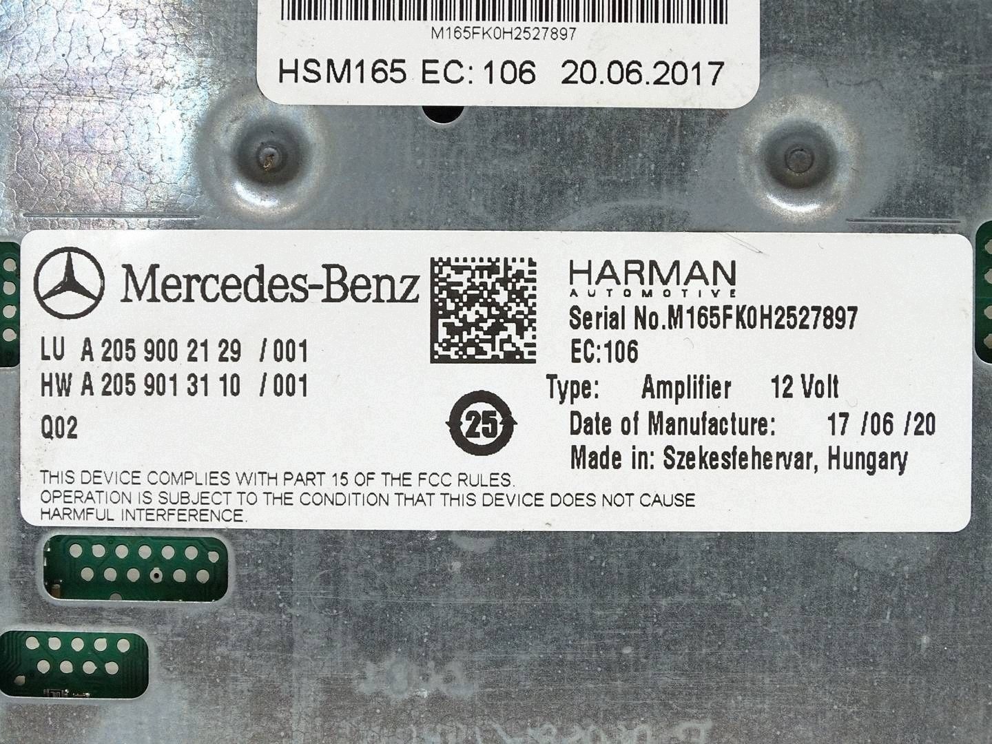amplifier module RADIA HARMAN MERCEDES C W205 A2059002129