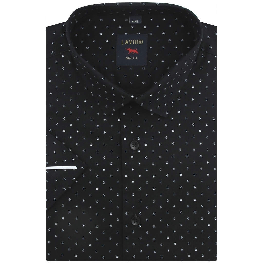 Koszula Męska Czarna we Wzorki Slim Fit Laviino R183