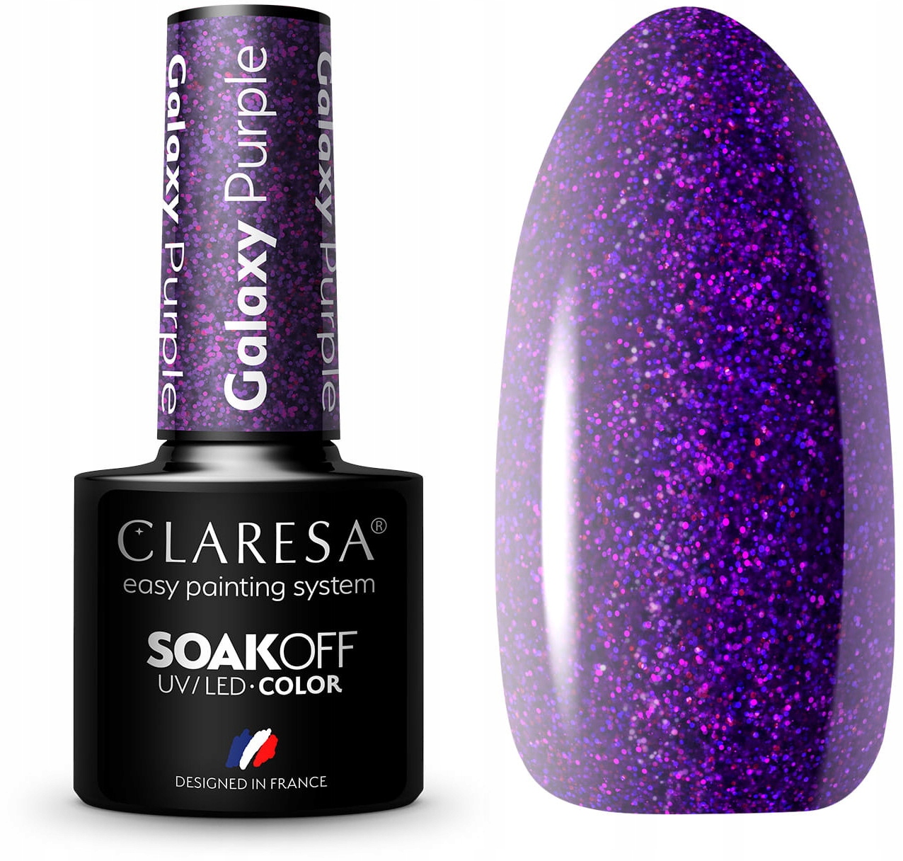 Claresa lakier hybrydowy GALAXY PURPLE brokatowy