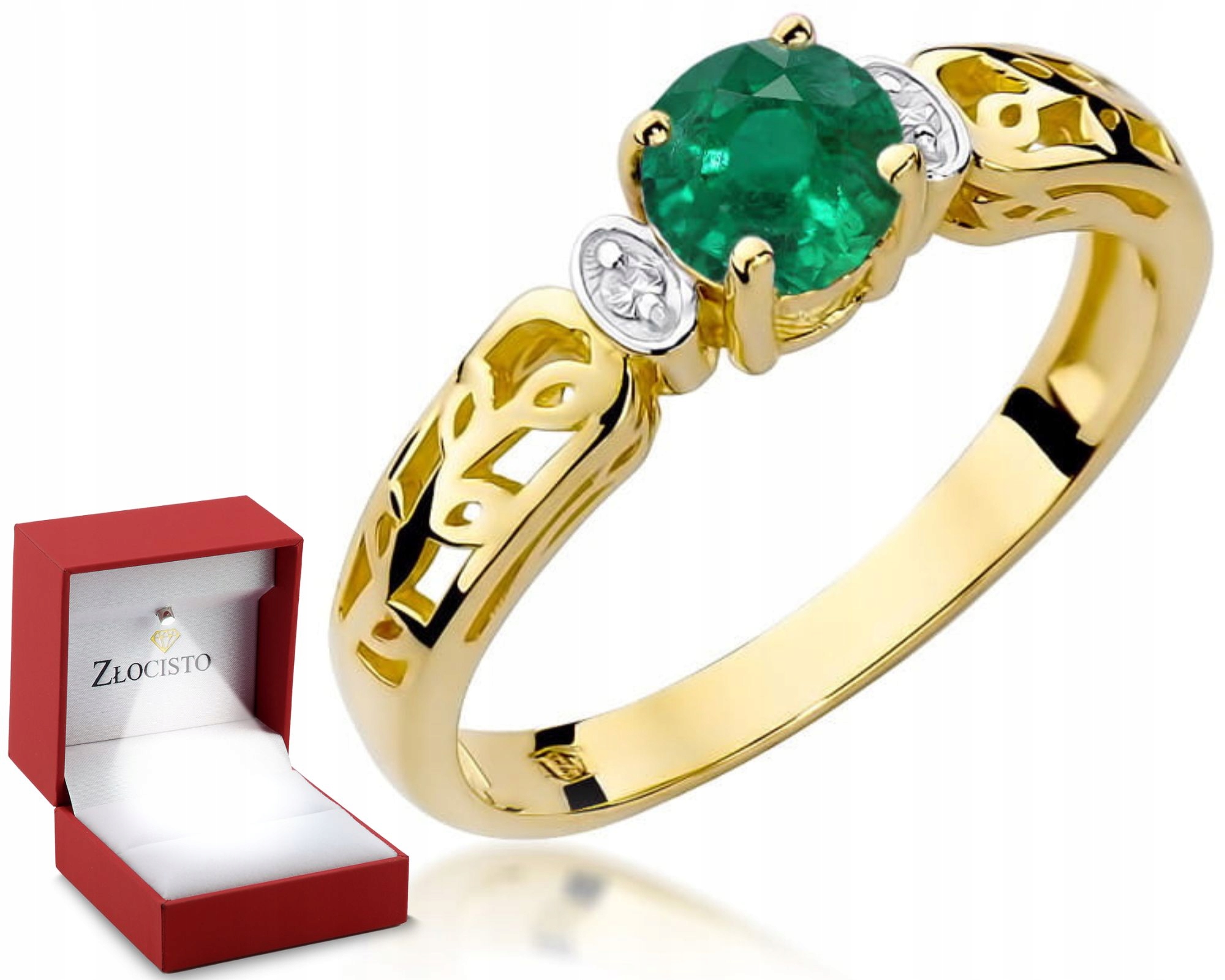 Zlatý Prstýnek S Přírodním Zeleným Smaragd Diamanty Ryzost 585 Pre