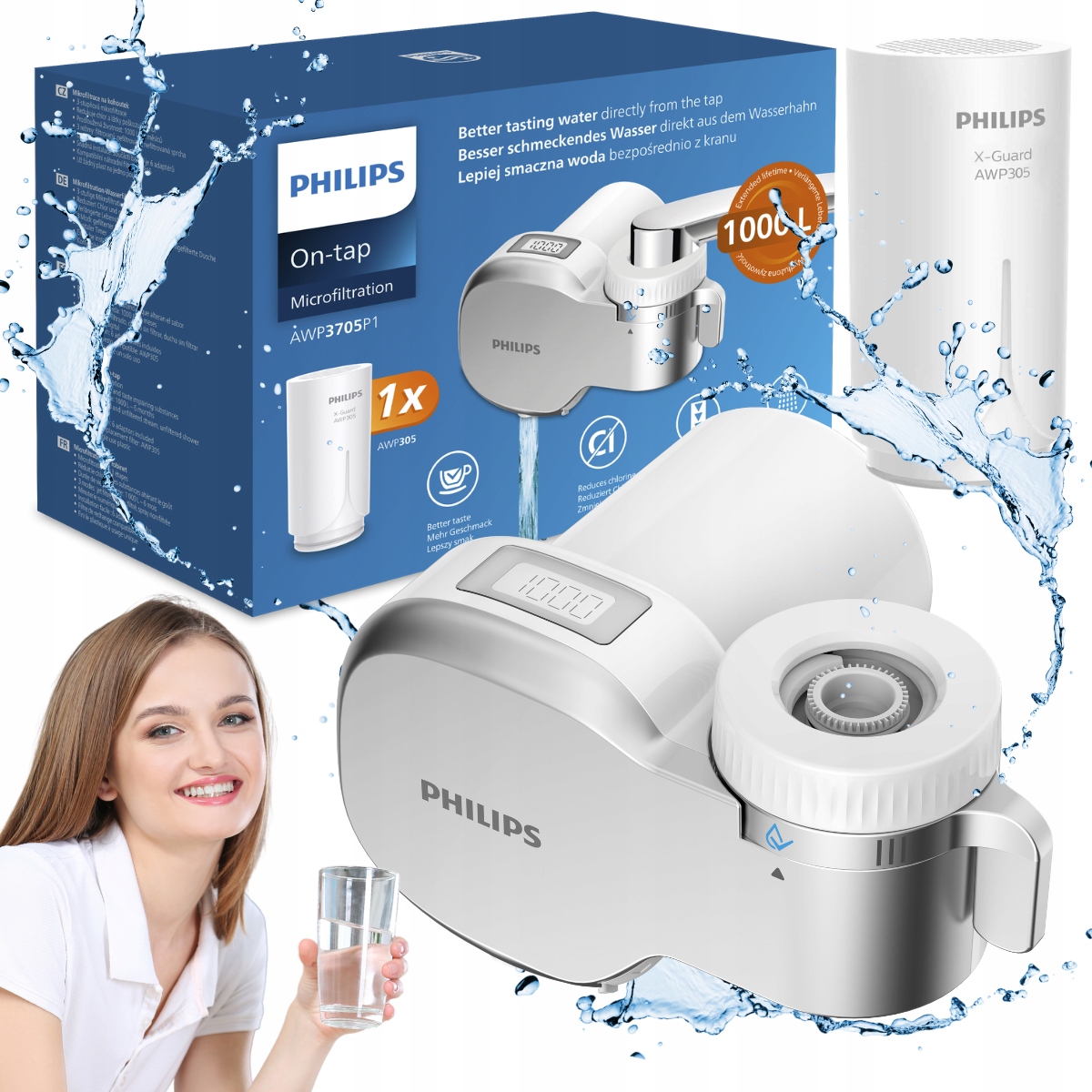 Filtr do wody na kran Philips AWP3705P1 licznik zużycia wkład 1000L