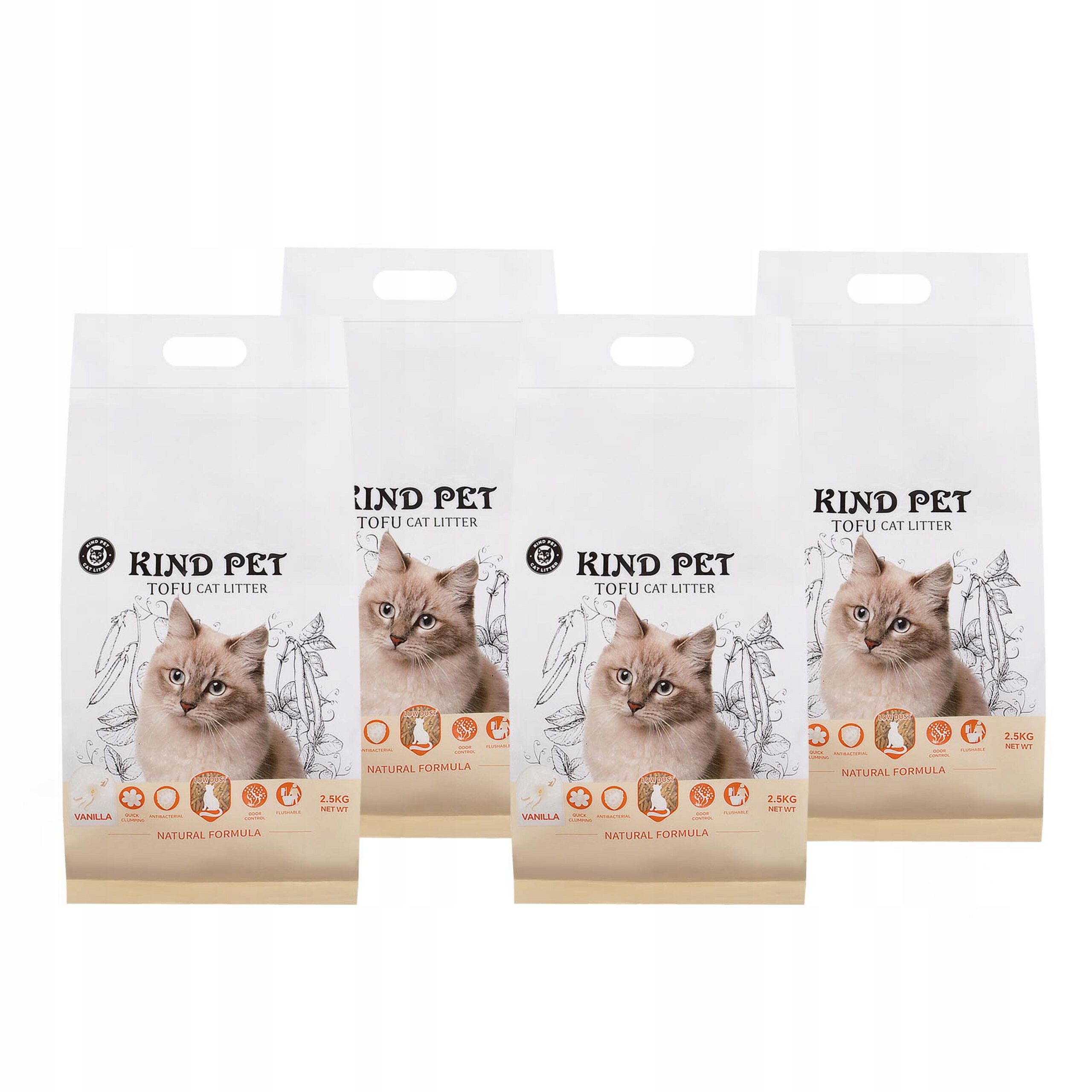Levně Stelivo pro kočky hrudkující Carinio KindPet tofu Set 4 balení 2,5 kg 24 l