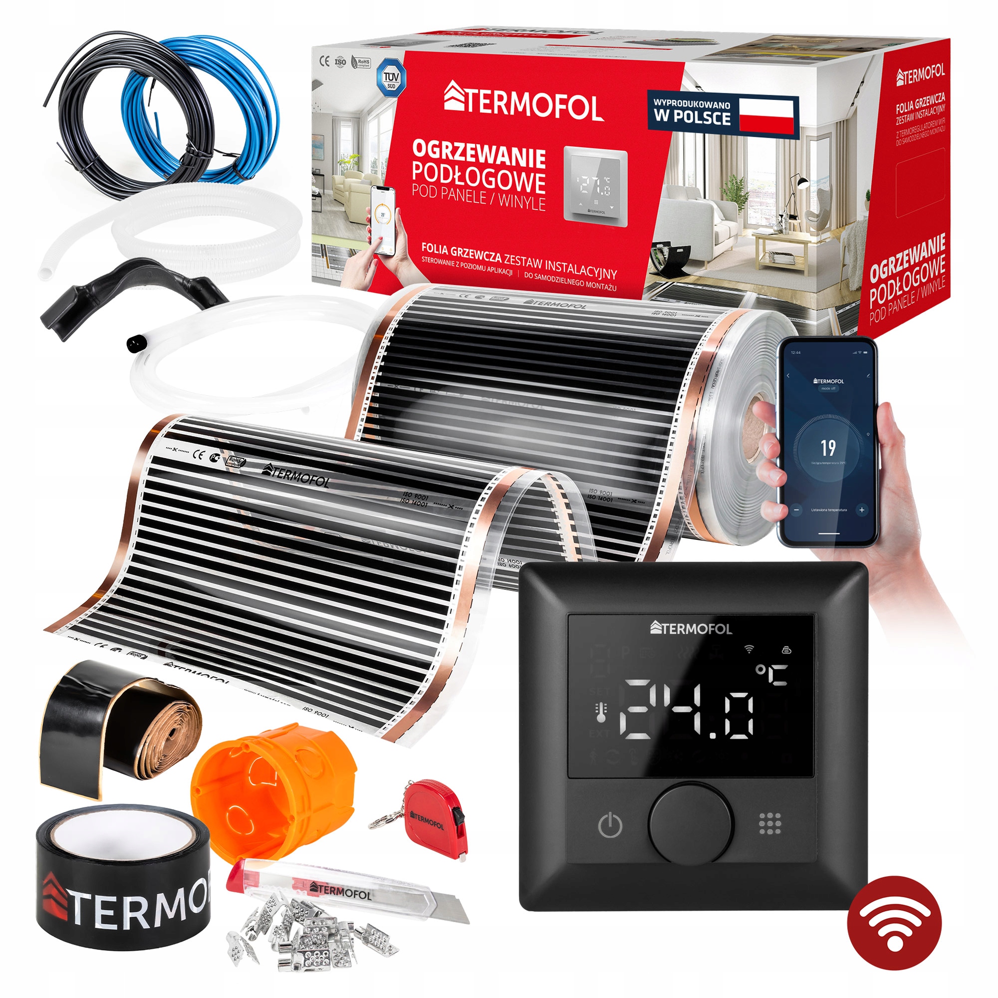 Vykurovacia Fólia Sada výkon 220 W 50 cm 1,5 m2 +TF-H5 Wifi Čierna