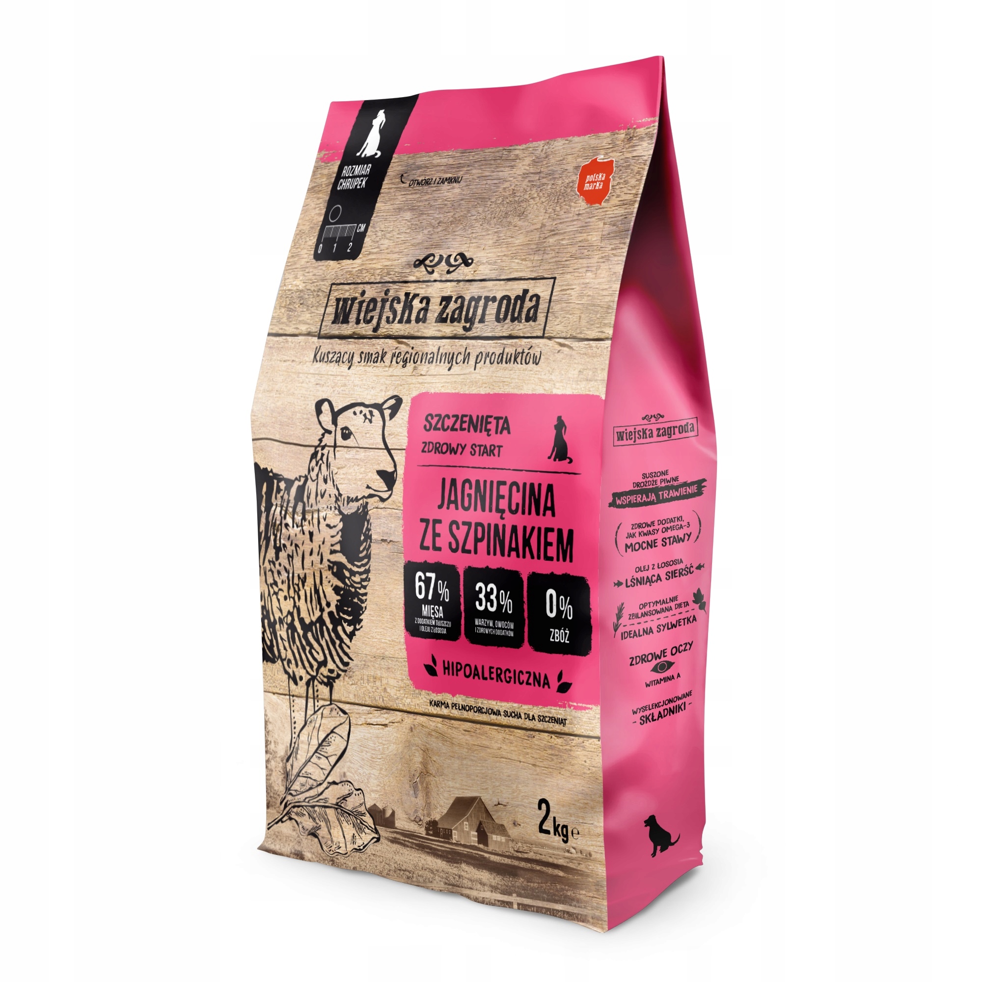 Levně Wiejska Zagroda suché krmivo pro psa štěně jehněčí špenát 2 kg