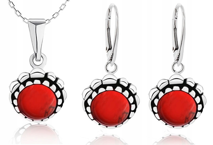 

Srebrny Komplet Biżuterii Z Koralami Ang.zapięcie