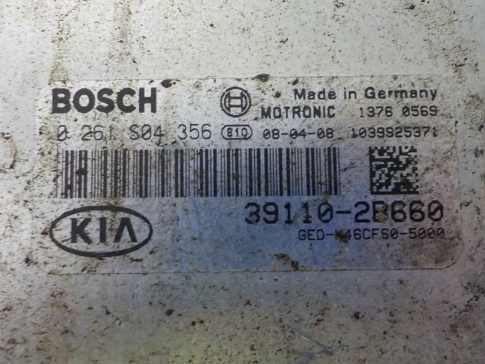 KIA CEED and computer control unit 0261S04356 39110-2B660