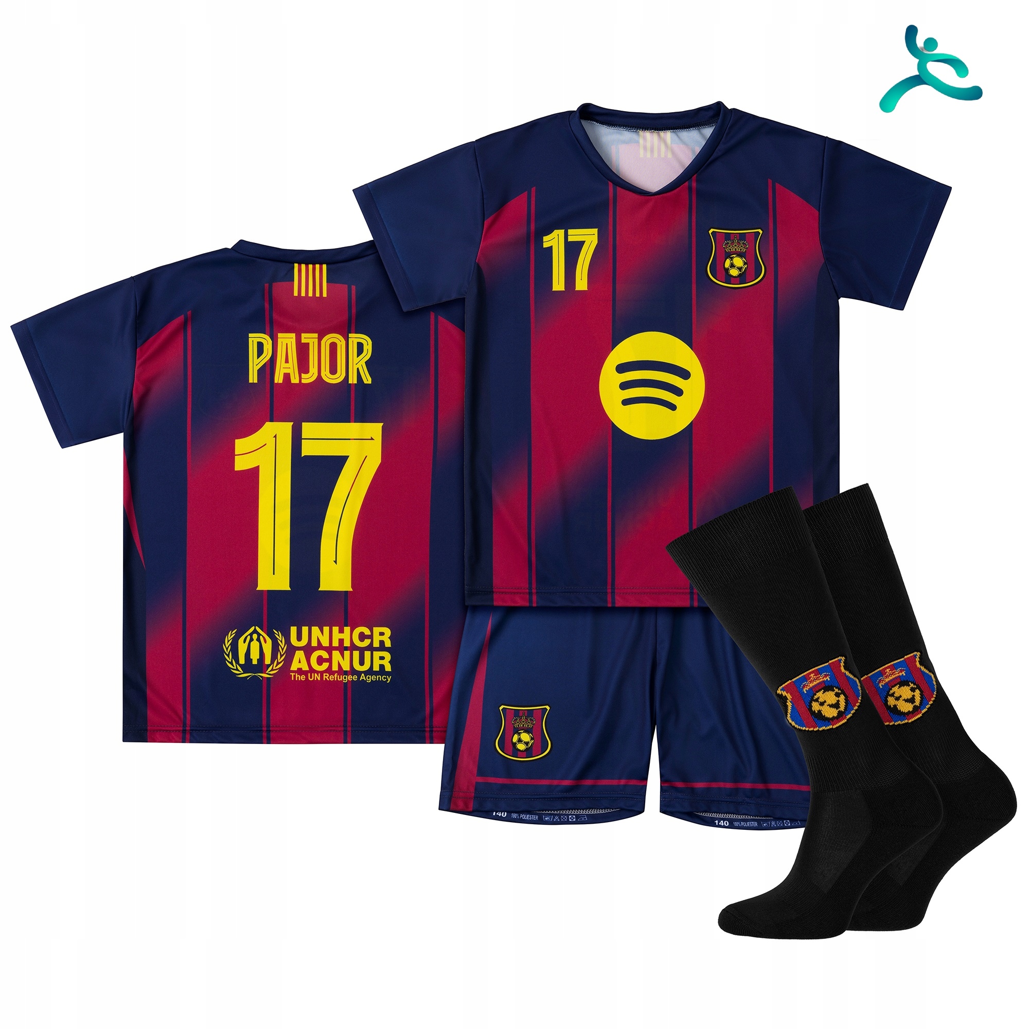 Strój komplet piłkarski getry Pajor rozm. 152