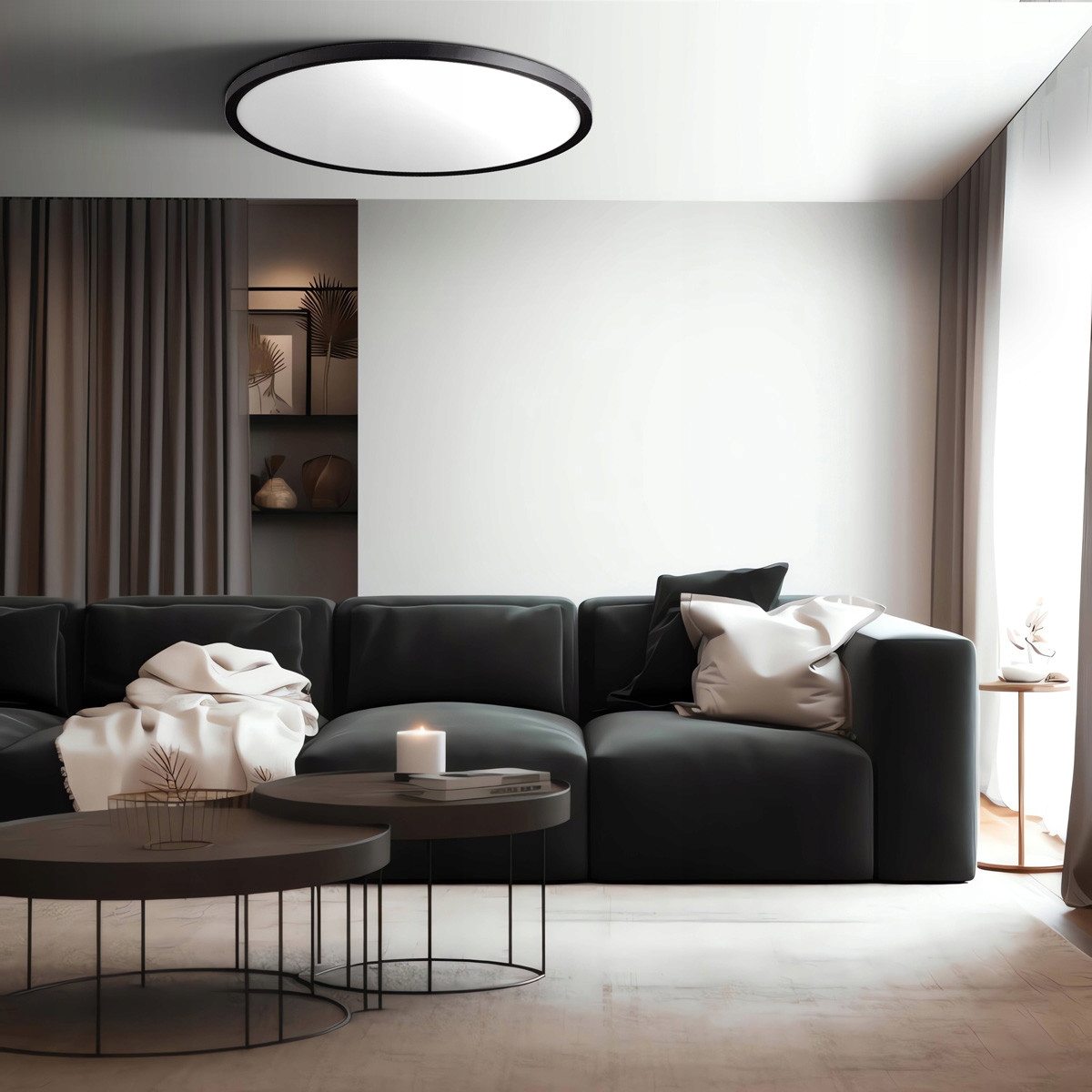 Okrúhly stropné svietidlo California čierny 60 cm, nízky profil pri samotnom Led strope